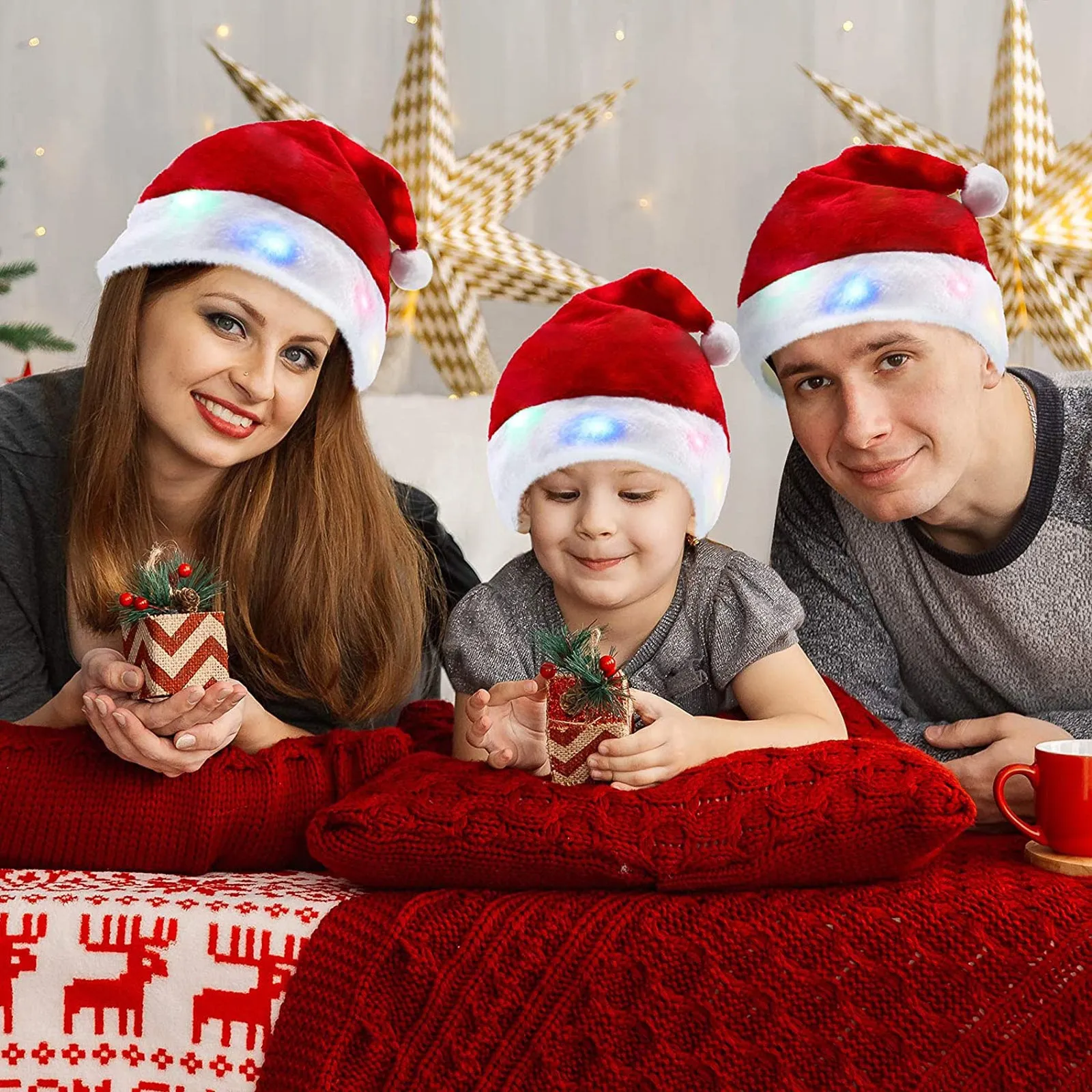 Christmas Glowing Santa Hat, Adult Size Santas Hat (2 Pack)