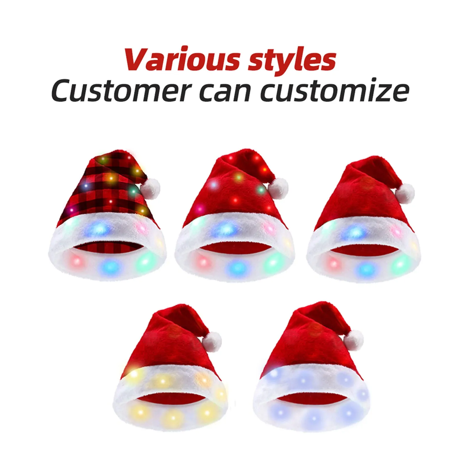 Christmas Glowing Santa Hat, Adult Size Santas Hat (2 Pack)