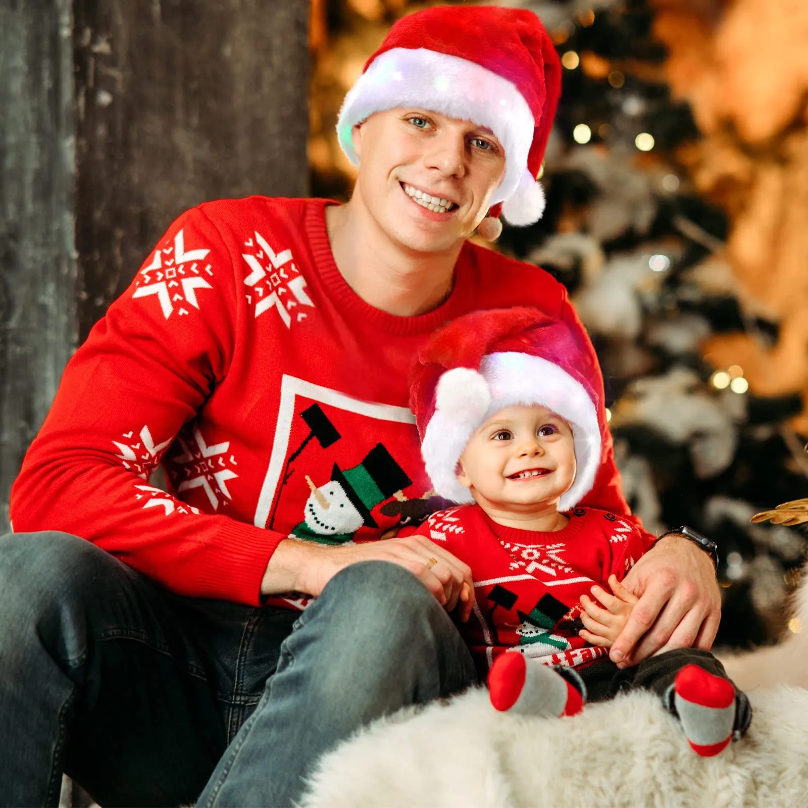 Christmas Glowing Santa Hat, Adult Size Santas Hat (2 Pack)