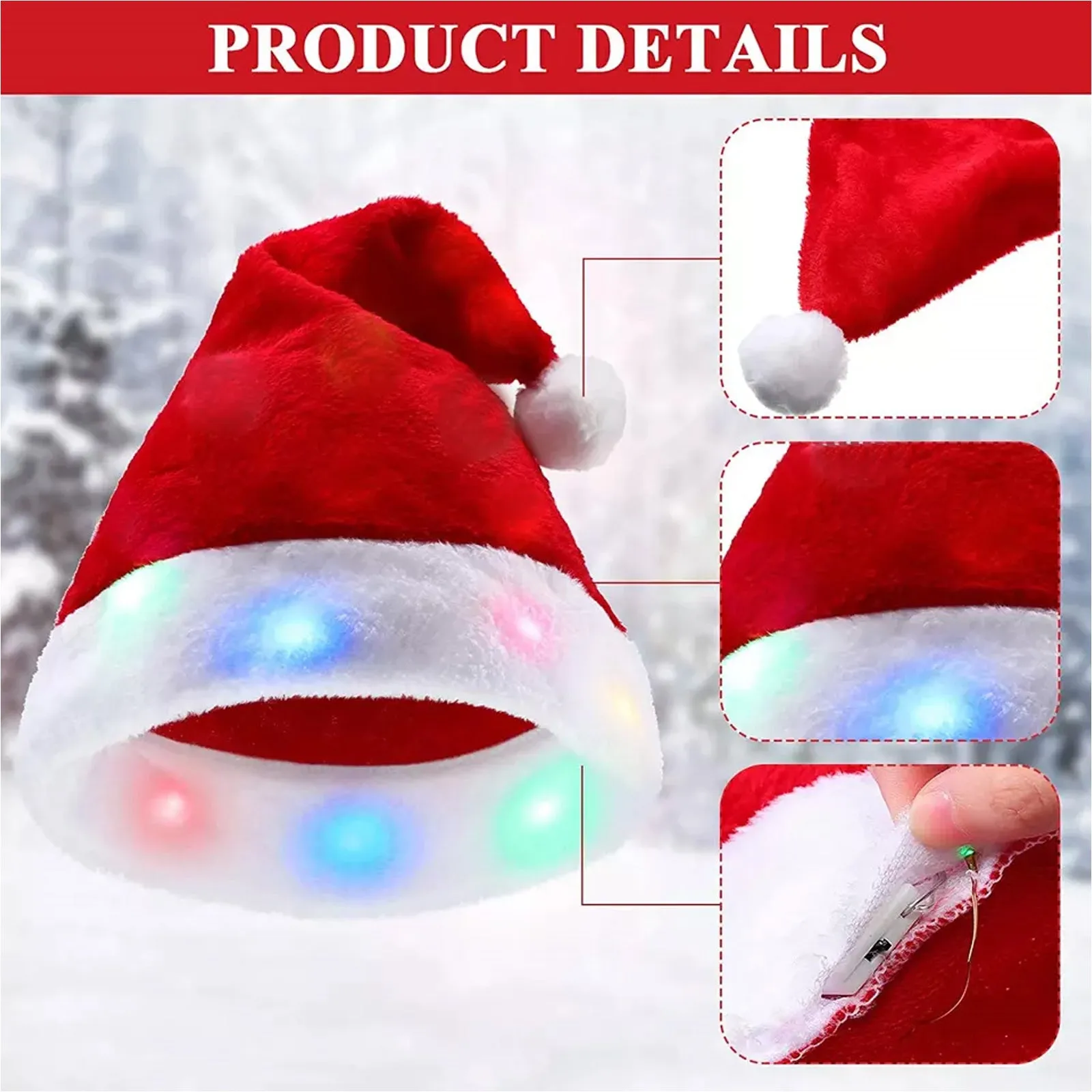 Christmas Glowing Santa Hat, Adult Size Santas Hat (2 Pack)