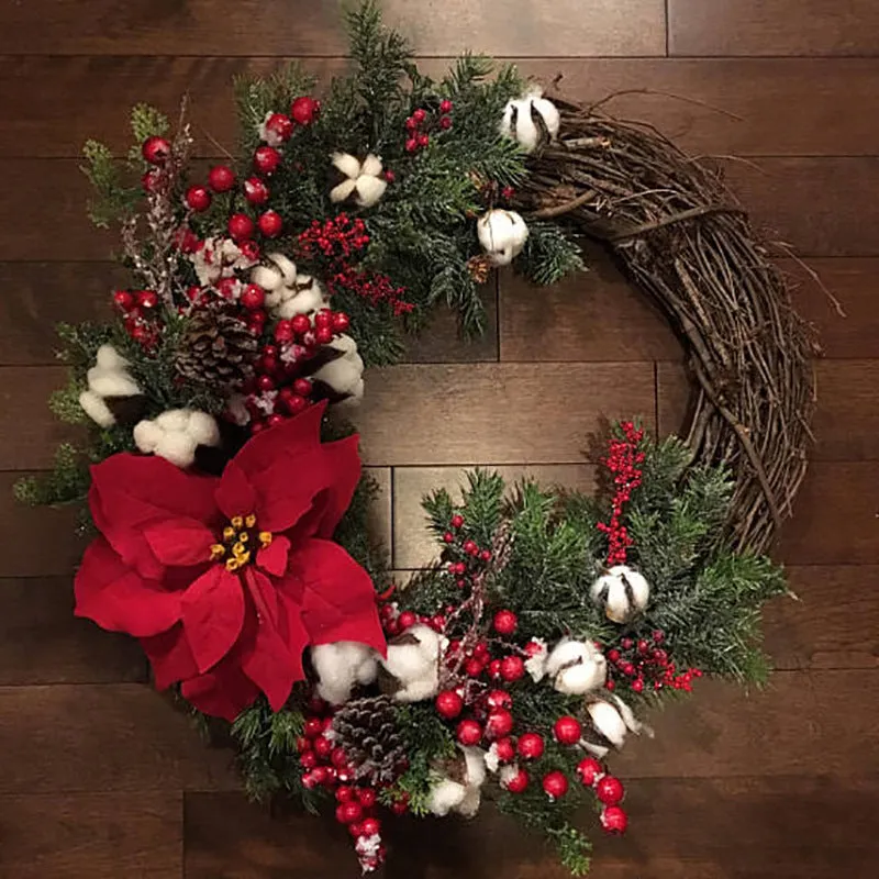 Christmas Wreath Rattan Wreath Simulation Flower Wall Decoration