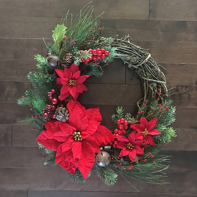 Christmas Wreath Rattan Wreath Simulation Flower Wall Decoration