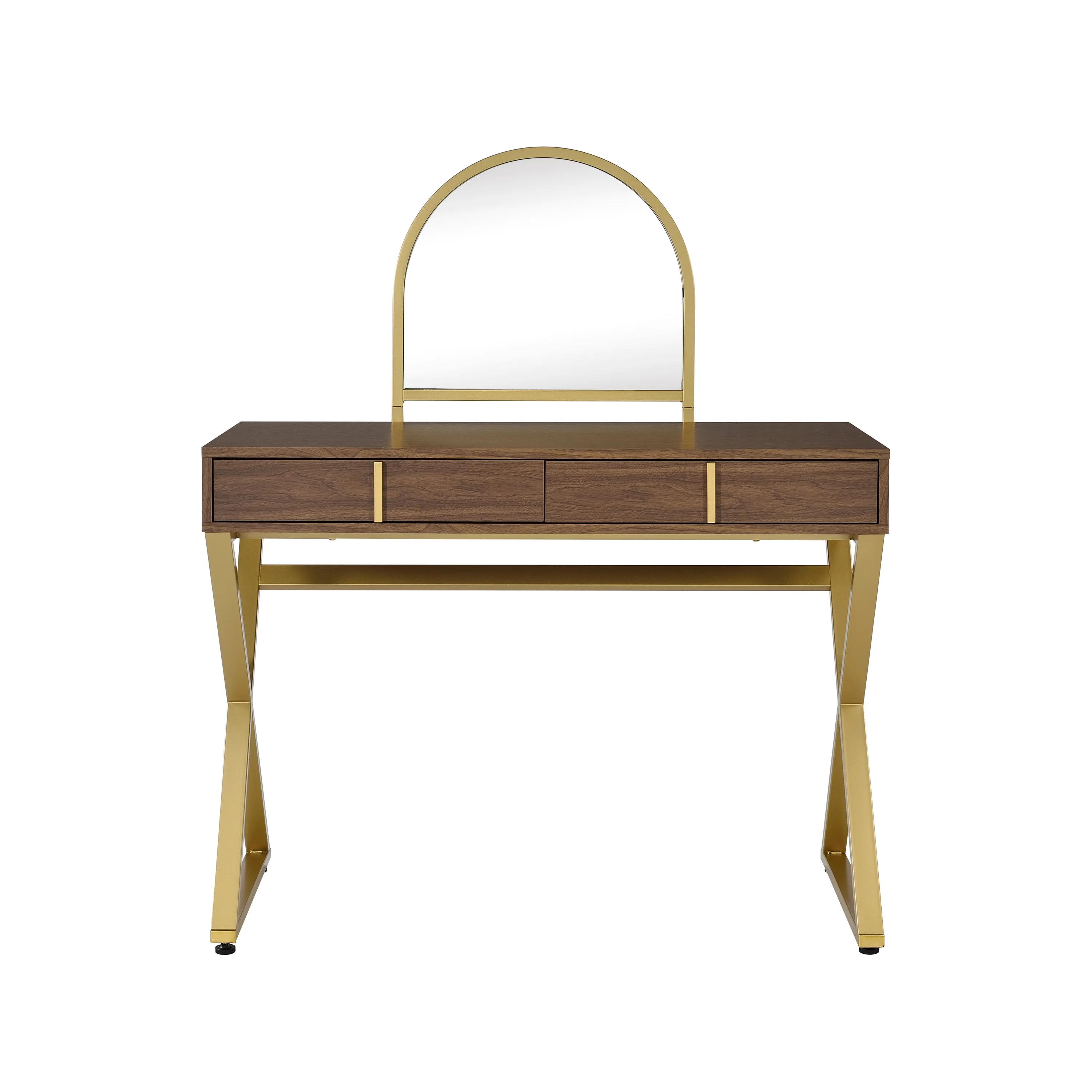 Coleen Vanity Desk w/Mirror & Jewelry Tray in Walnut & Gold Finish AC00665
