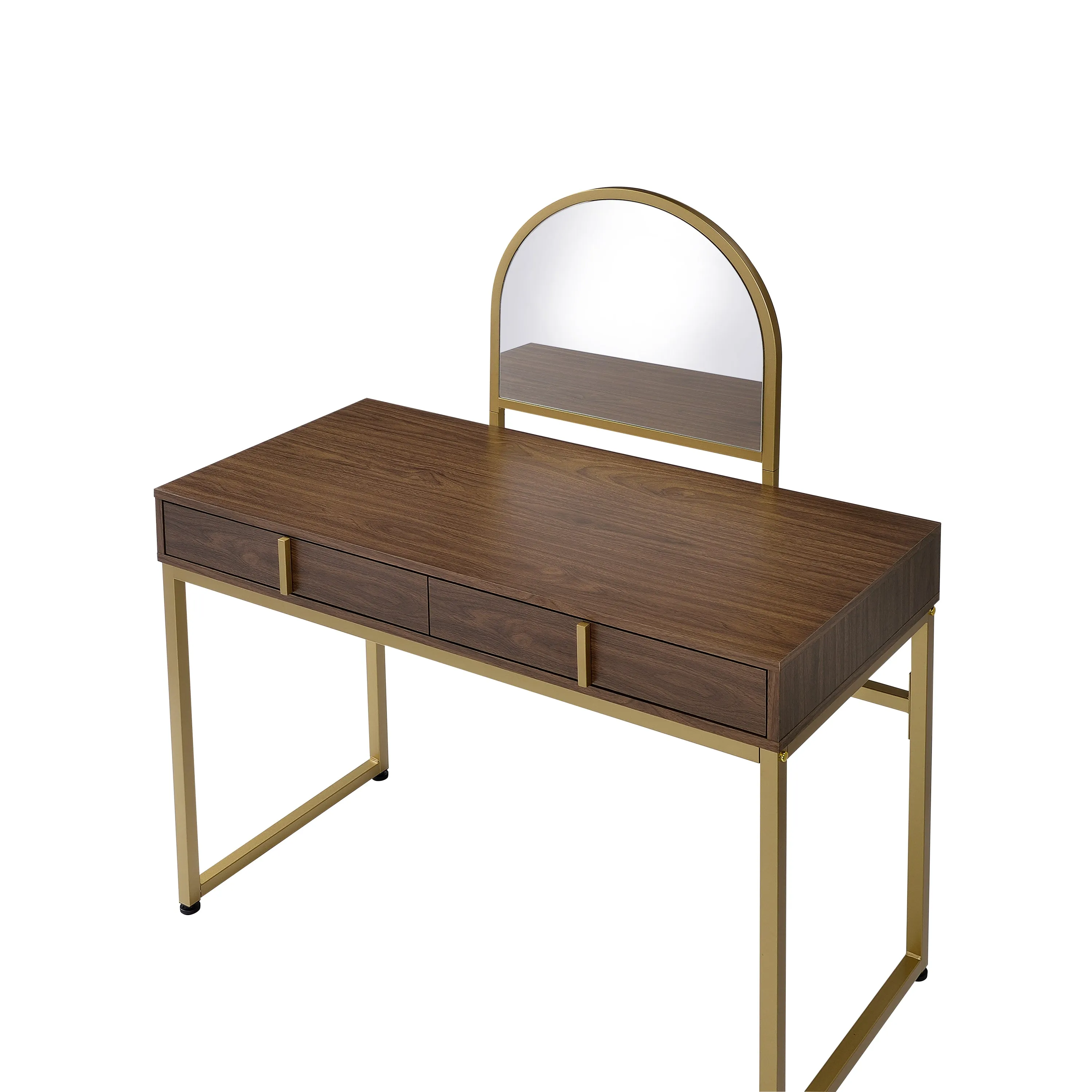 Coleen Vanity Desk w/Mirror & Jewelry Tray in Walnut & Gold Finish AC00670