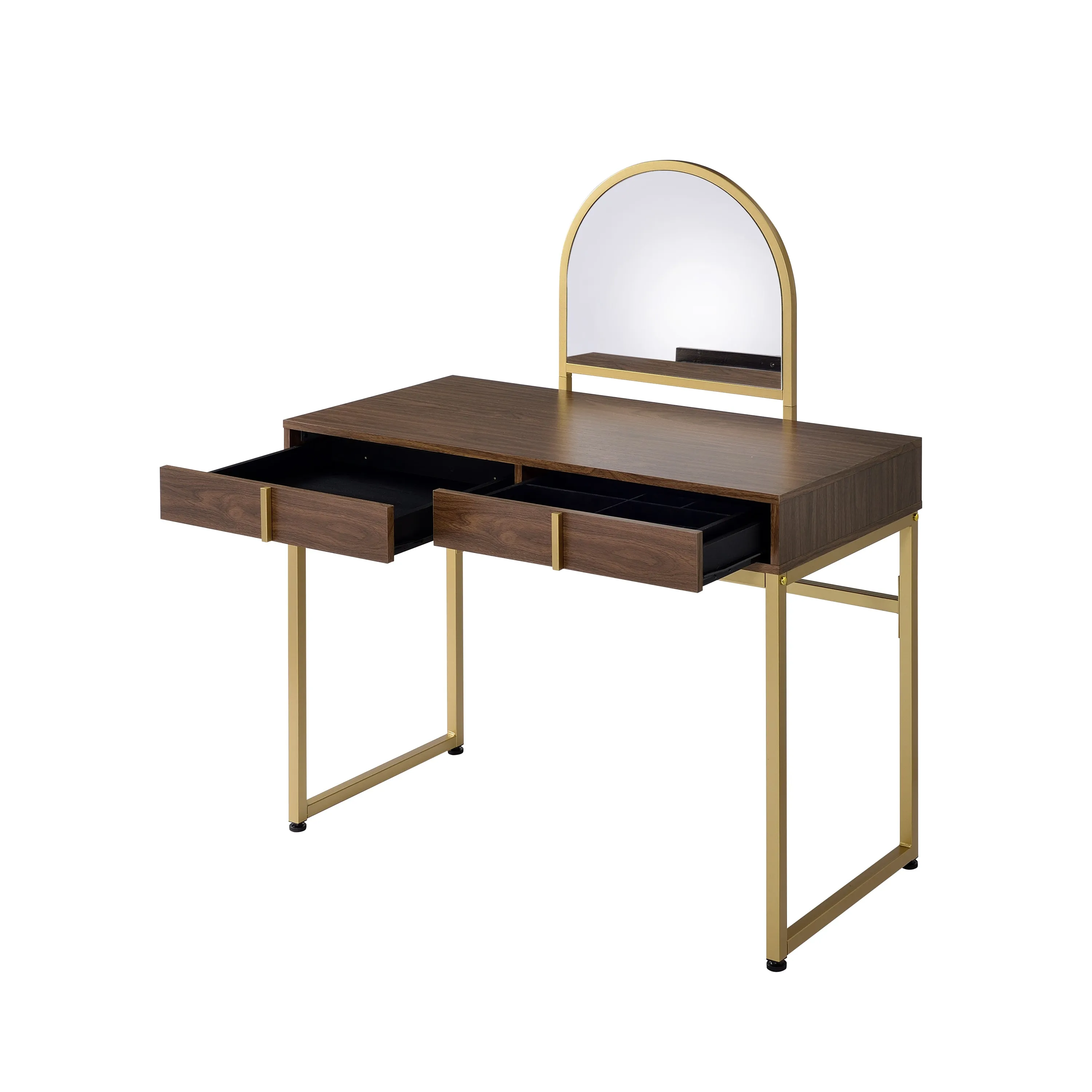 Coleen Vanity Desk w/Mirror & Jewelry Tray in Walnut & Gold Finish AC00670
