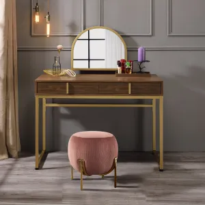 Coleen Vanity Desk w/Mirror & Jewelry Tray in Walnut & Gold Finish AC00670