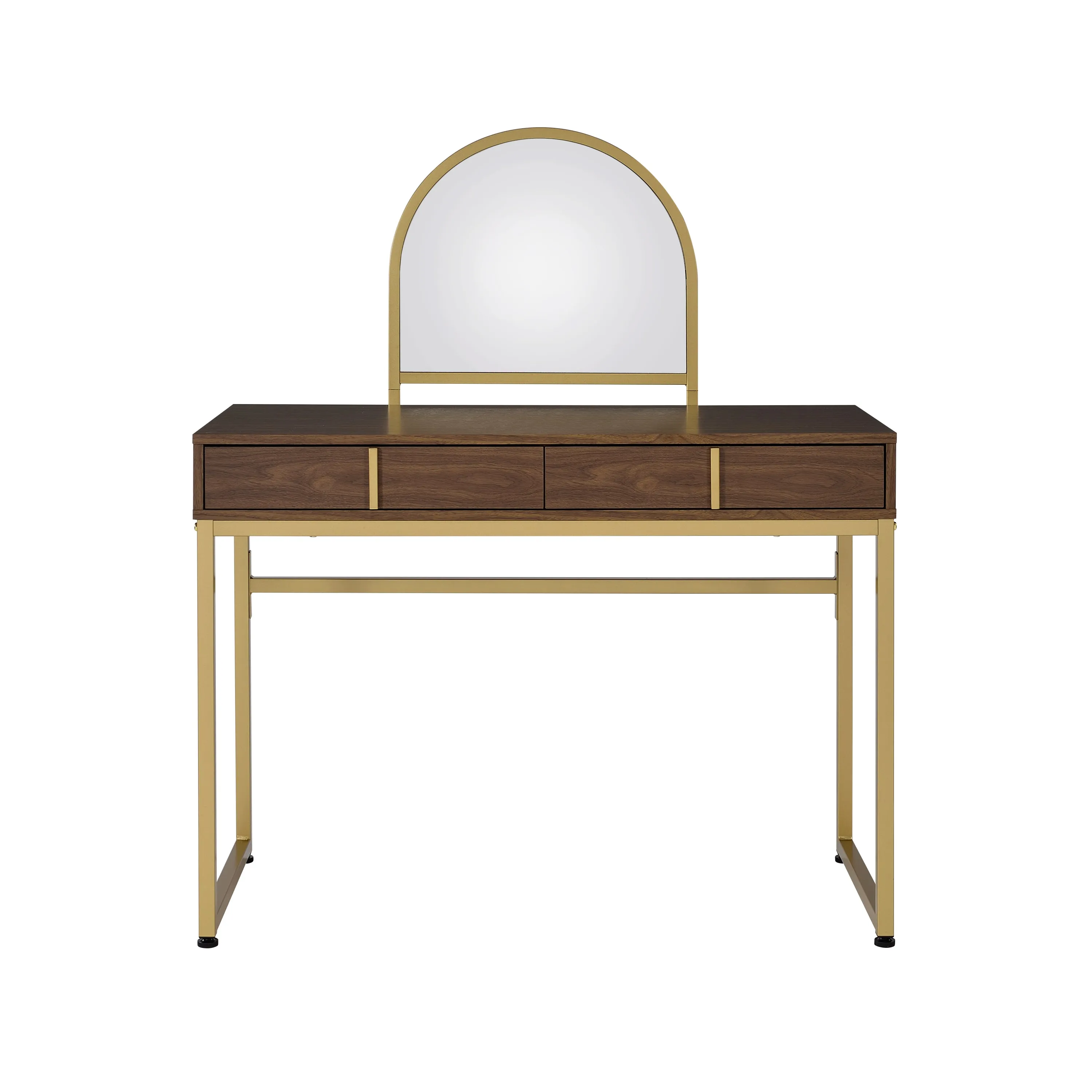 Coleen Vanity Desk w/Mirror & Jewelry Tray in Walnut & Gold Finish AC00670