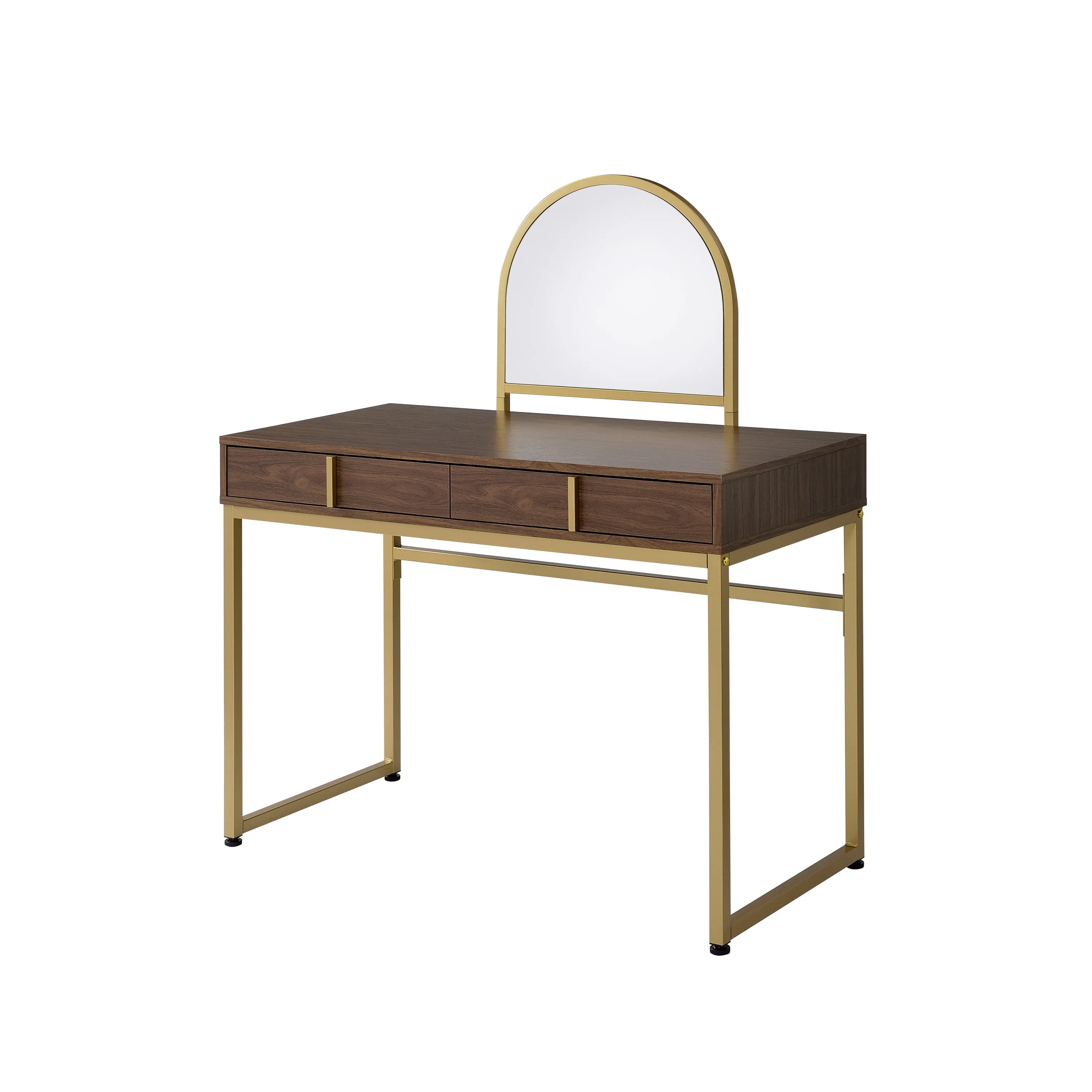 Coleen Vanity Desk w/Mirror & Jewelry Tray in Walnut & Gold Finish AC00670