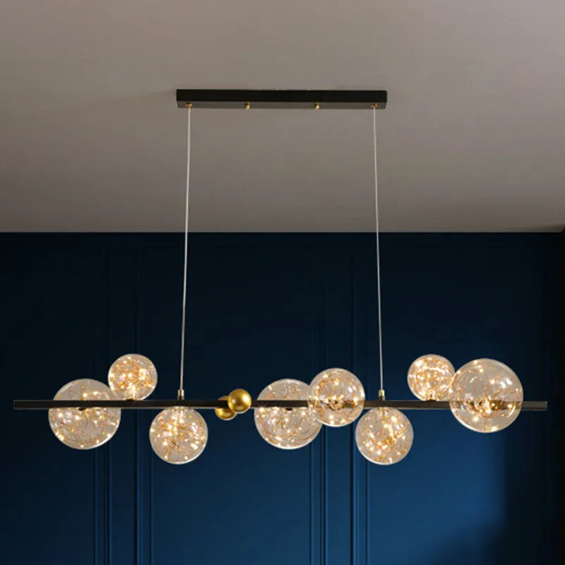 Contemporary LED Glass Orb Chandelier with Glowing String