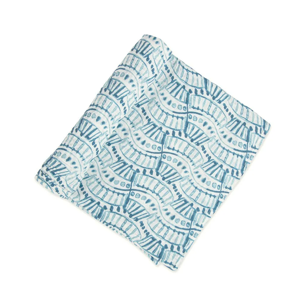 Crane Baby Caspian Muslin Swaddle Kendi Indigo Print