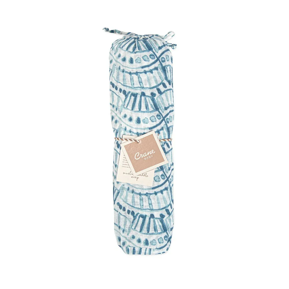 Crane Baby Caspian Muslin Swaddle Kendi Indigo Print