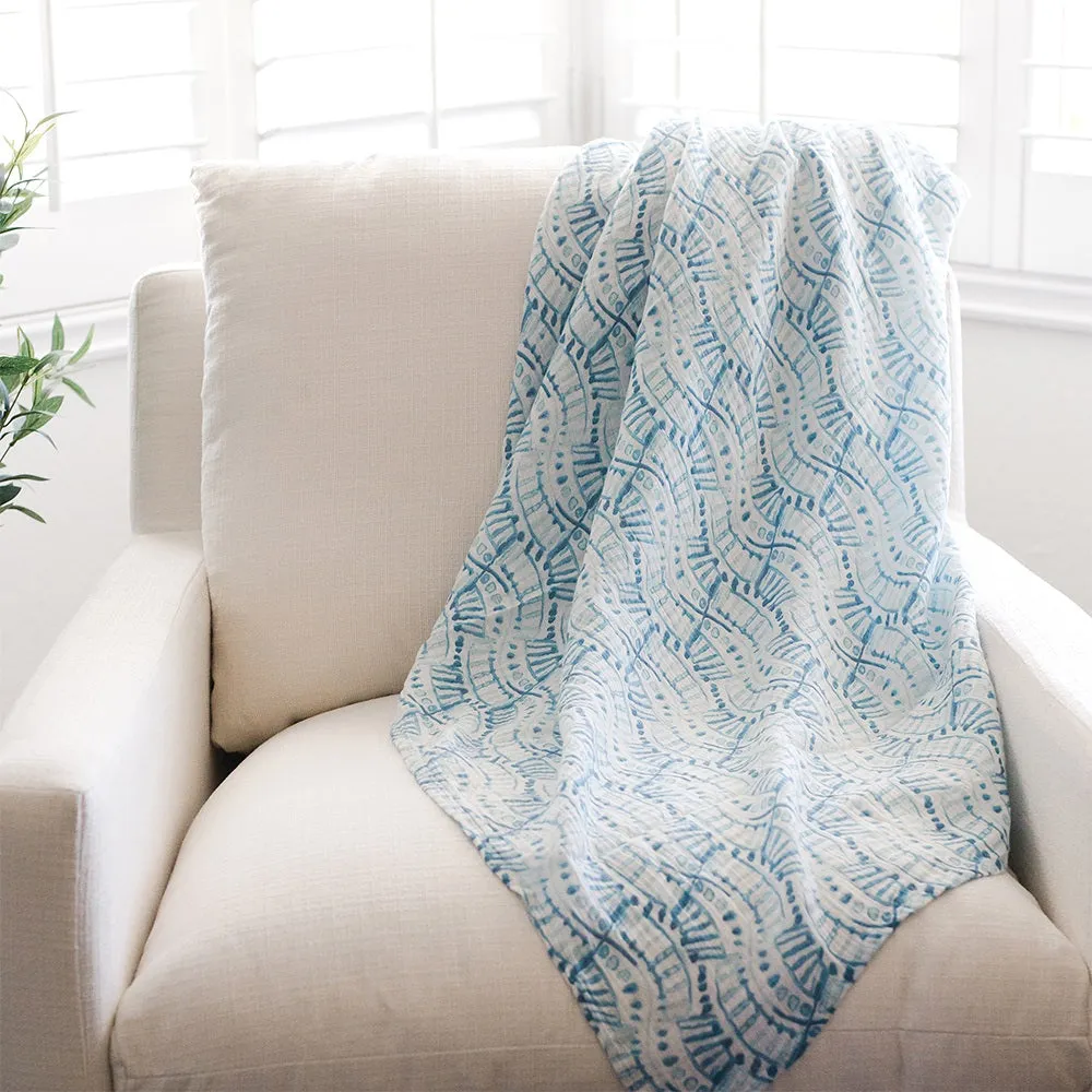 Crane Baby Caspian Muslin Swaddle Kendi Indigo Print