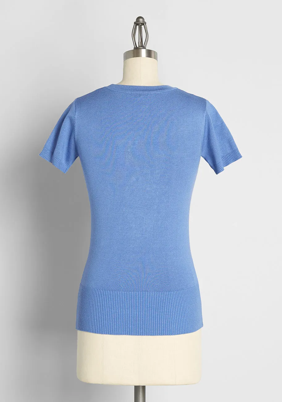 Dachshund Through the Glow Embroidered Knit Top
