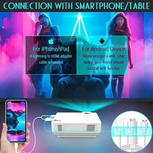 DR. J Professional 4500L Mini Projector Full HD 1080P Supported Portable Video Projector, Compatible With TV Stick, HDMI, VGA, USB, TF, AV, Sound Bar, Video Games [2020 Latest Upgrade]
