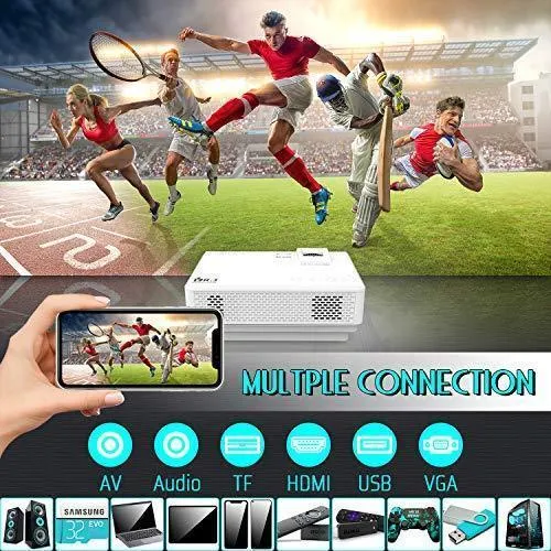 DR. J Professional 4500L Mini Projector Full HD 1080P Supported Portable Video Projector, Compatible With TV Stick, HDMI, VGA, USB, TF, AV, Sound Bar, Video Games [2020 Latest Upgrade]