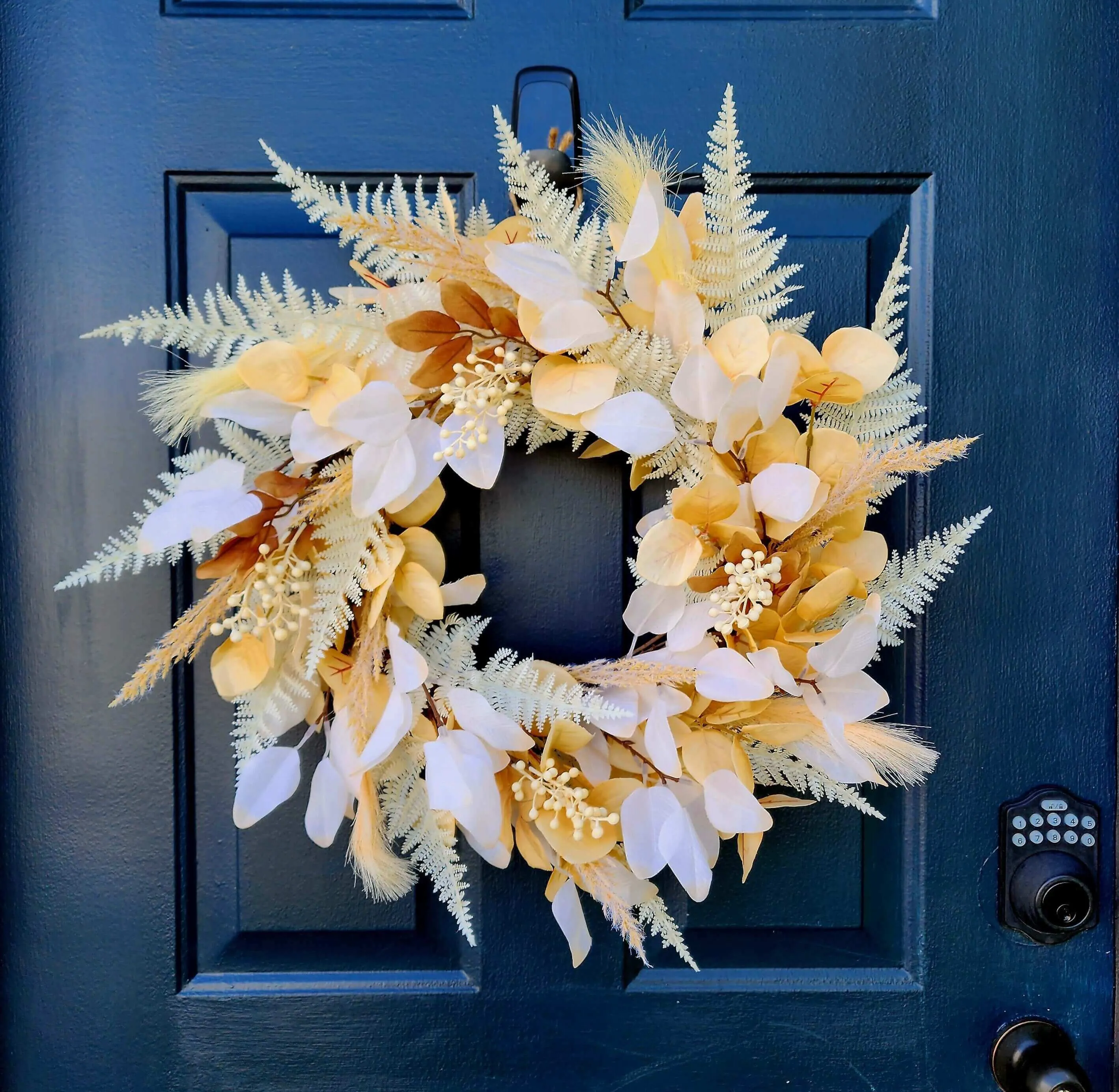 Eucalyptus Fall Wreath For Front Door or Mantle, Boho Chic, Neutral Inviting Silver Dollar Eucalyptus and Fern Wreaths
