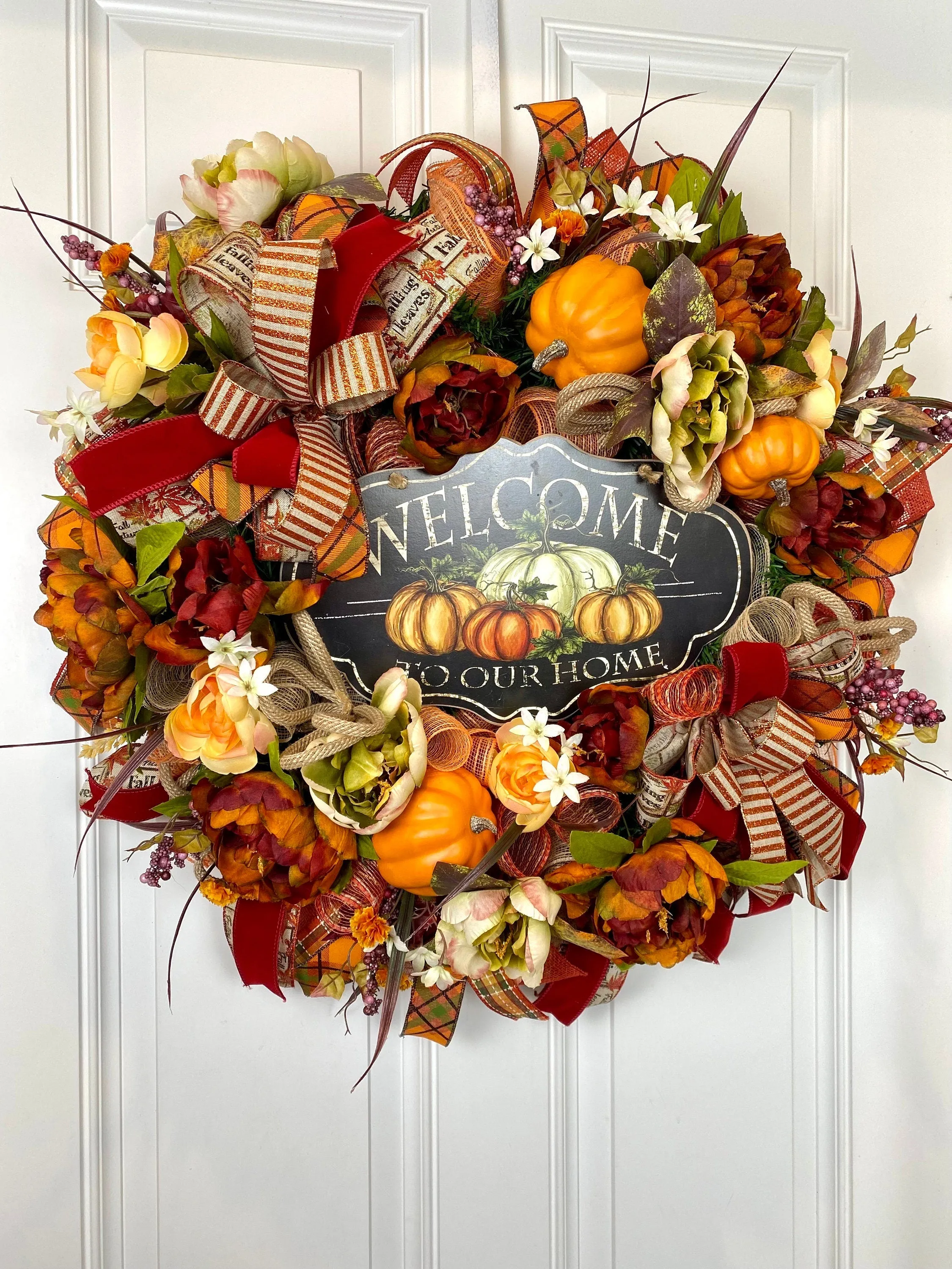 Fall Wreath,  Pumpkin, Floral Wreath, Pumpkin decor, deco mesh wreath, Fall wreath for front door, fall decor