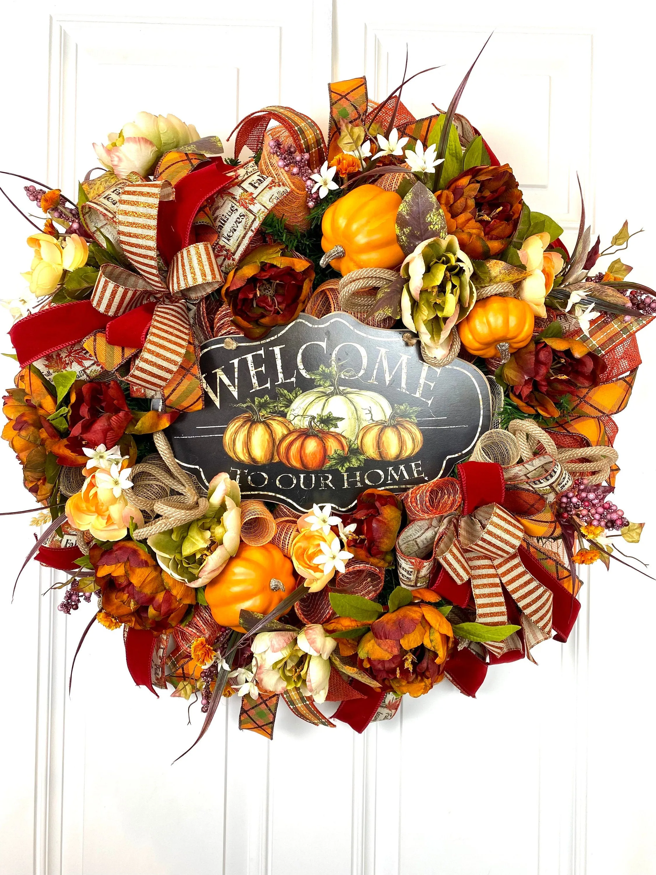 Fall Wreath,  Pumpkin, Floral Wreath, Pumpkin decor, deco mesh wreath, Fall wreath for front door, fall decor