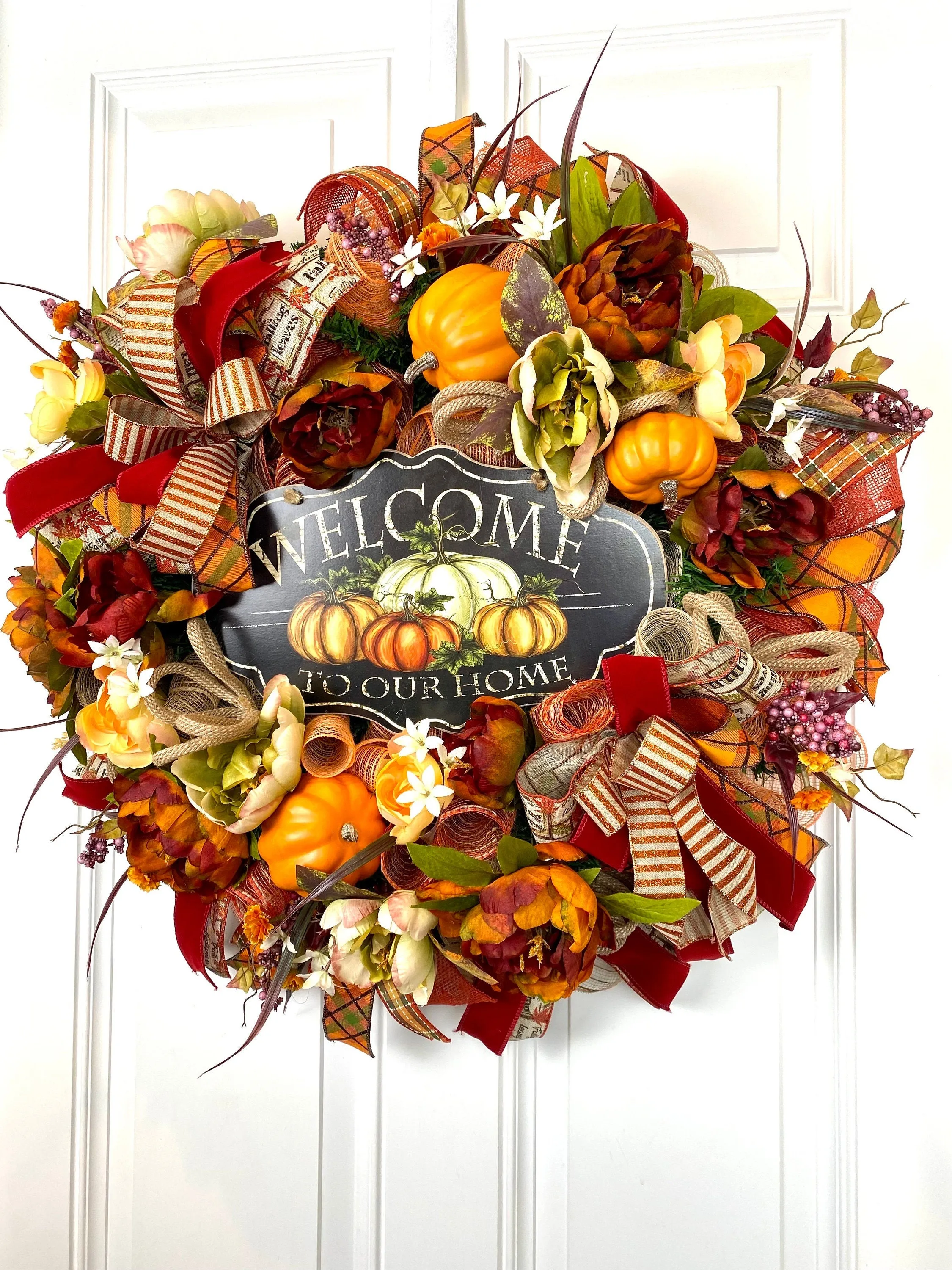 Fall Wreath,  Pumpkin, Floral Wreath, Pumpkin decor, deco mesh wreath, Fall wreath for front door, fall decor