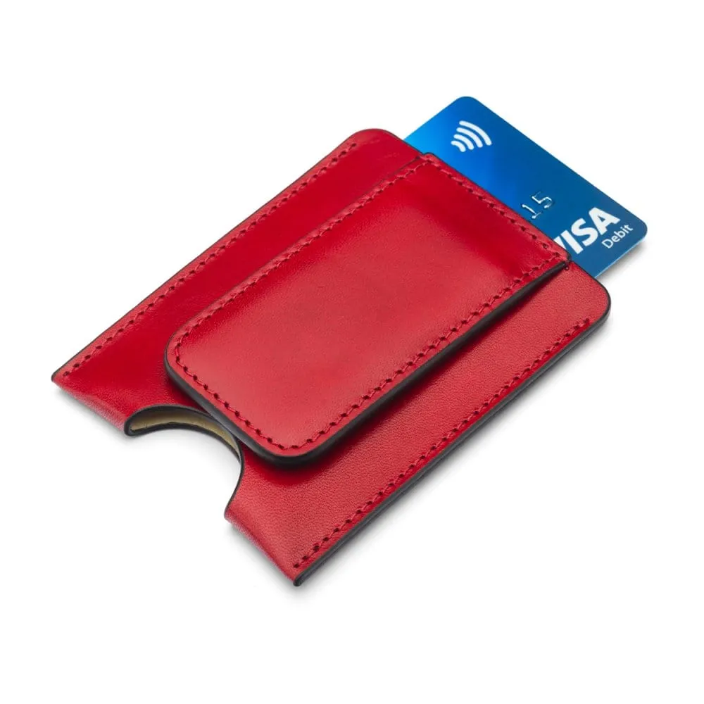 Flat Magnetic Leather Money Clip, 1 CC - Red