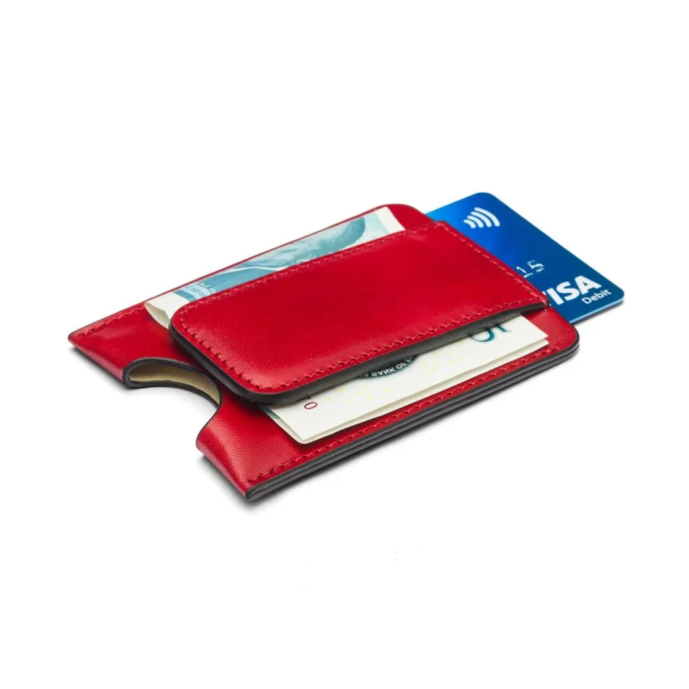 Flat Magnetic Leather Money Clip, 1 CC - Red