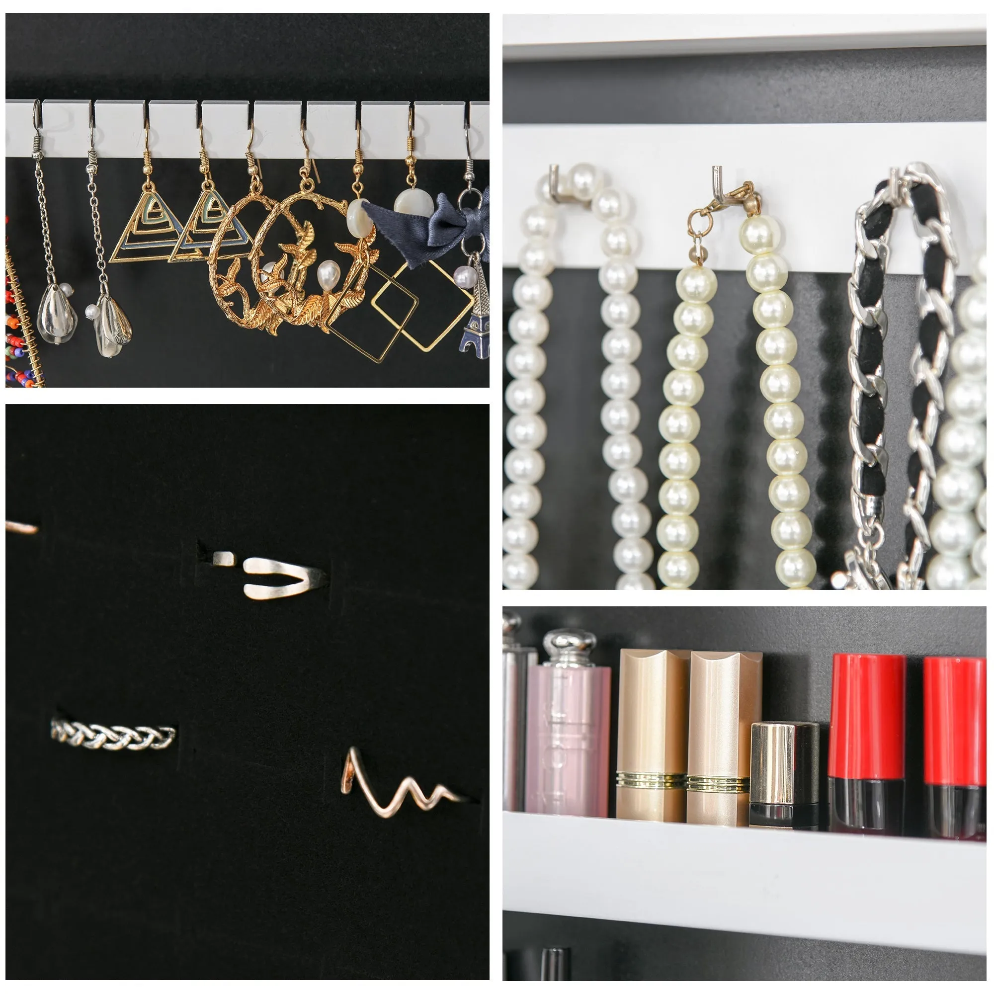Free Standing LED Mirrored Jewelry Cabinet Armoire Floor Organiser W/ 3 Angle Adjustable For Rings Earrings Bracelets Cosmetics Warm White