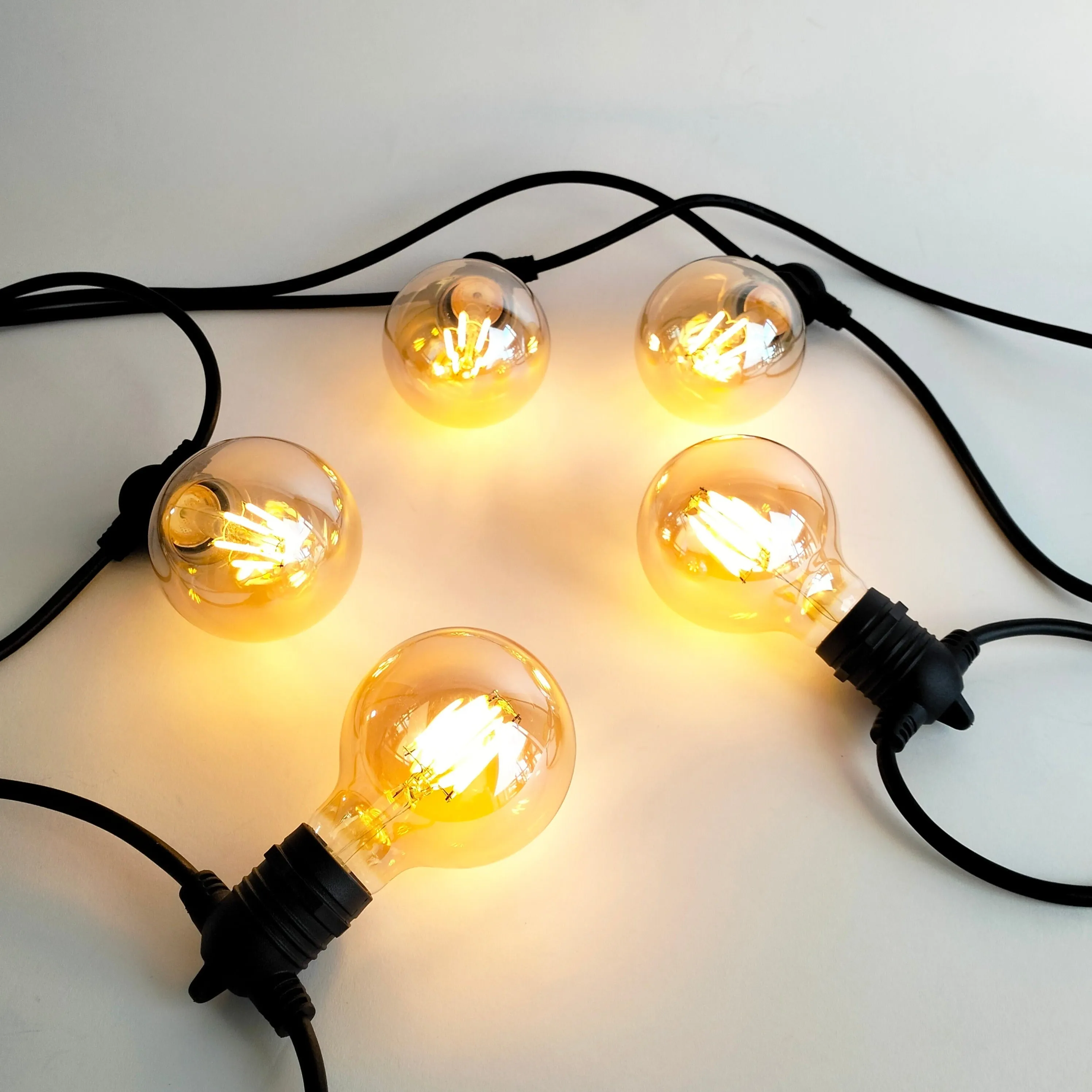 G80 Amber Bulb | 10m 20 Bulbs | Flush Mount Dimmable Festoon Lights