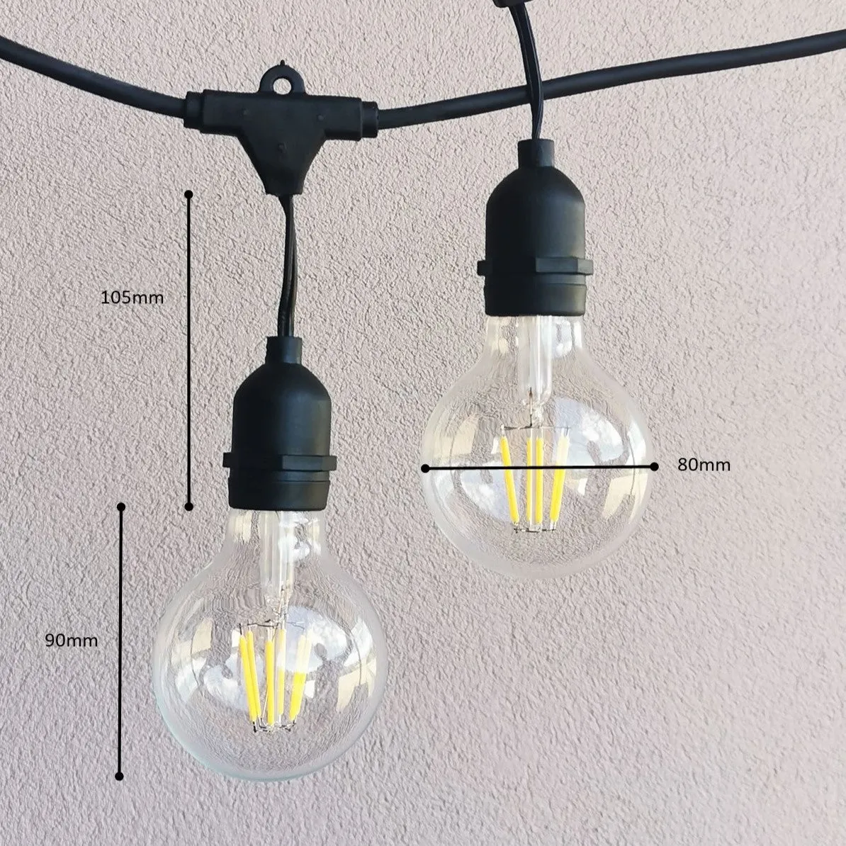 G80 Clear Bulb | 10m 20 Bulbs | Drop Hang Dimmable Festoon Lights