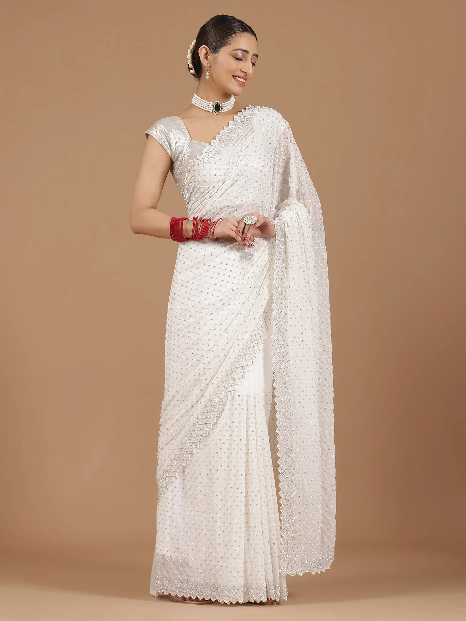 Georgette Saree with Mirror Work Border