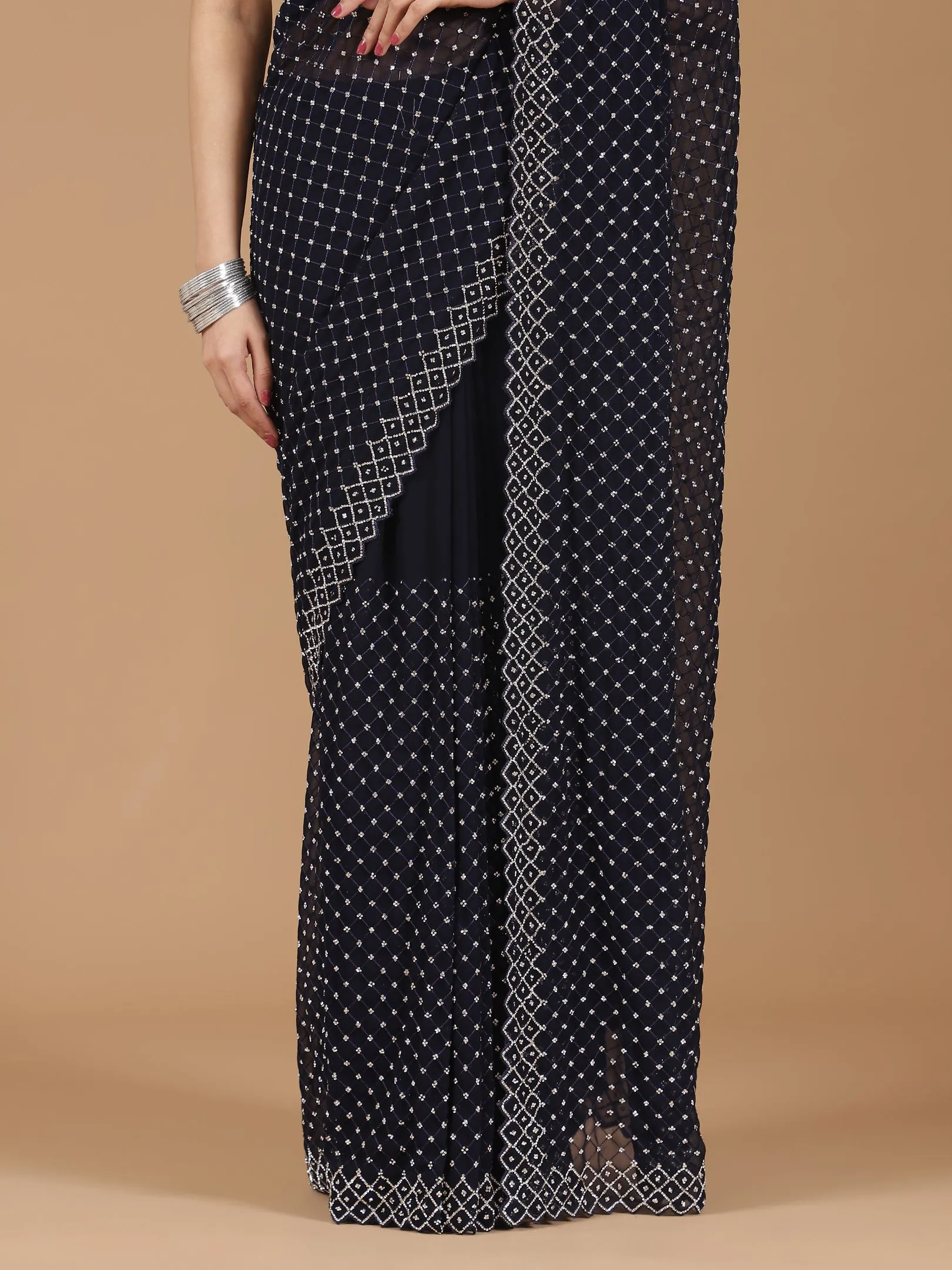 Georgette Saree with Mirror Work Border
