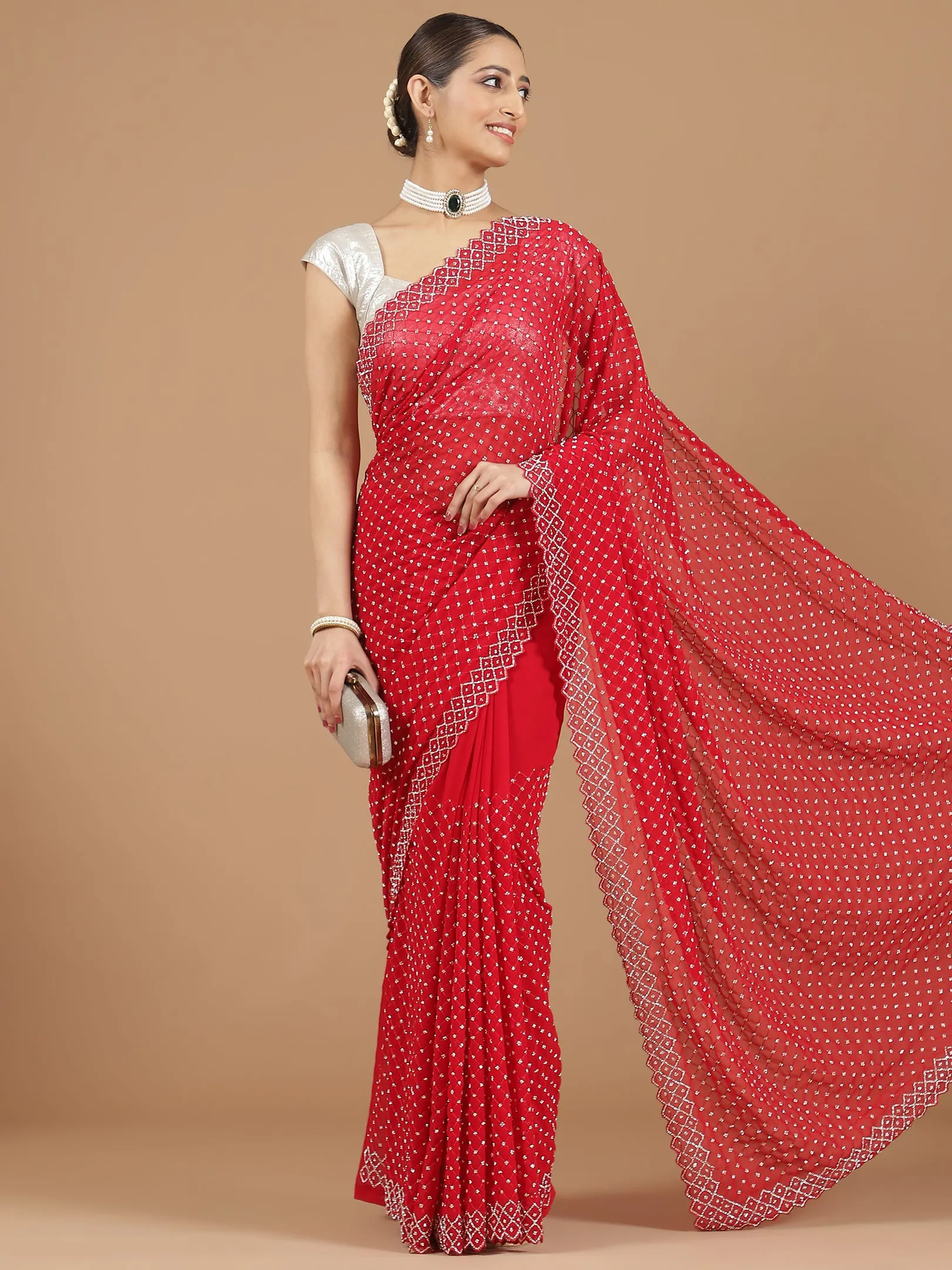Georgette Saree with Mirror Work Border