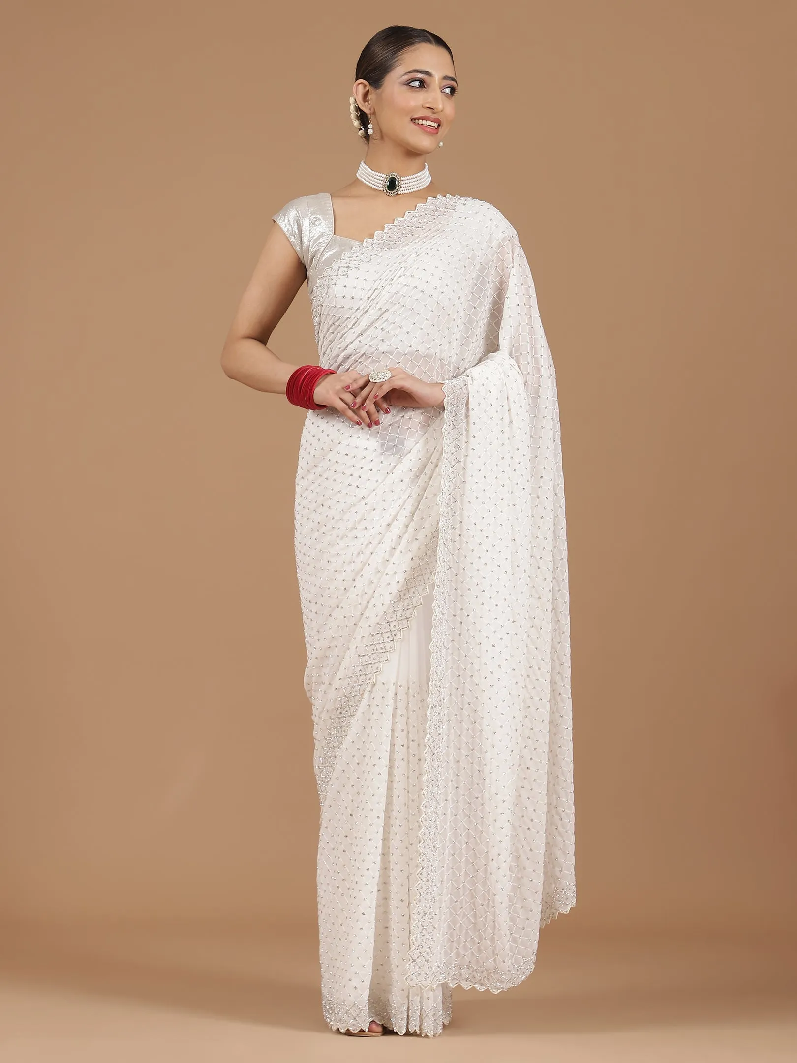 Georgette Saree with Mirror Work Border