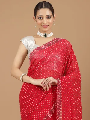 Georgette Saree with Mirror Work Border
