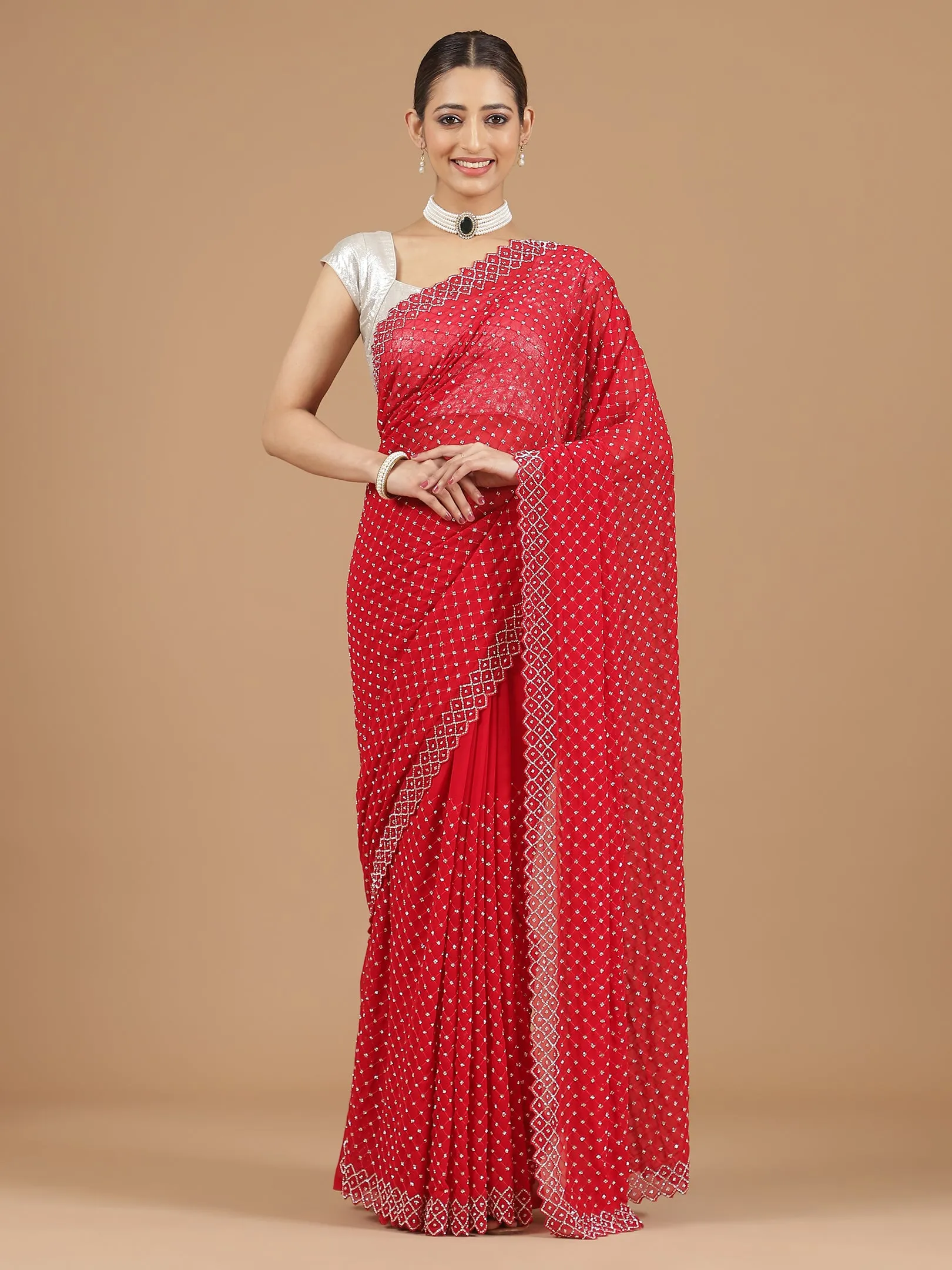 Georgette Saree with Mirror Work Border