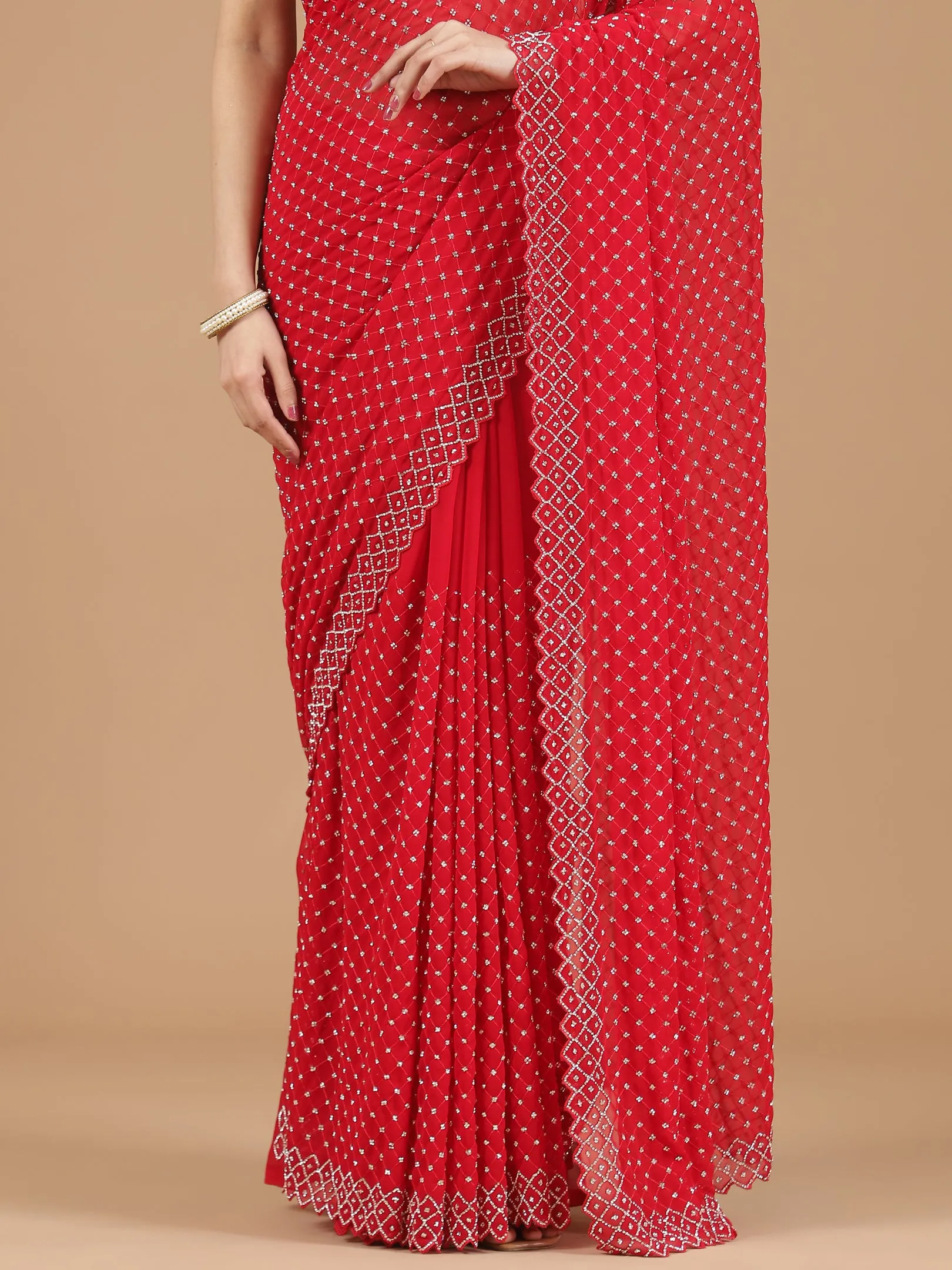 Georgette Saree with Mirror Work Border