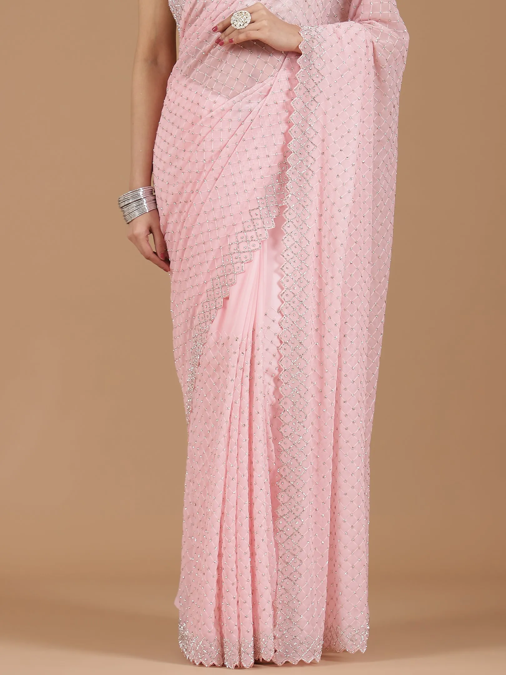 Georgette Saree with Mirror Work Border