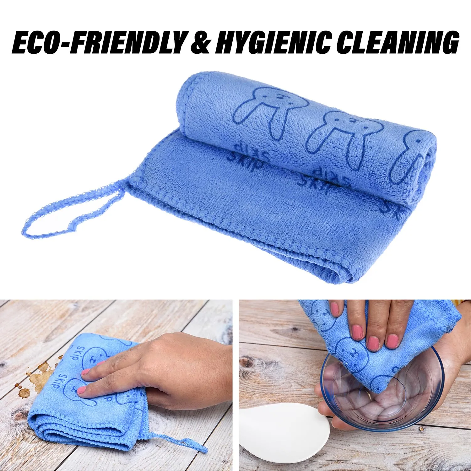 Heart Home Cleaning Towel | Reusable Cleaning Towel for Baby | Duster Towel for Home Cleaning | Skip Cleaning Cloth Towel with Hanging Loop | 30x40 | Pack of 2 | Blue