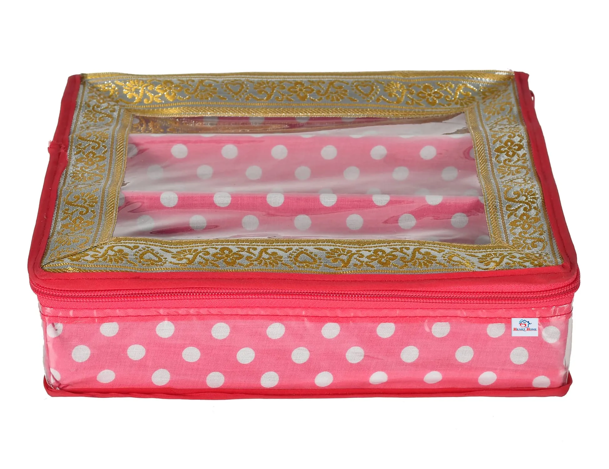 Heart Home Dot Printed Laminated 3 Rod Bangle Box/Organizer With Transparent Top (Pink)-HS43HEARTH25538