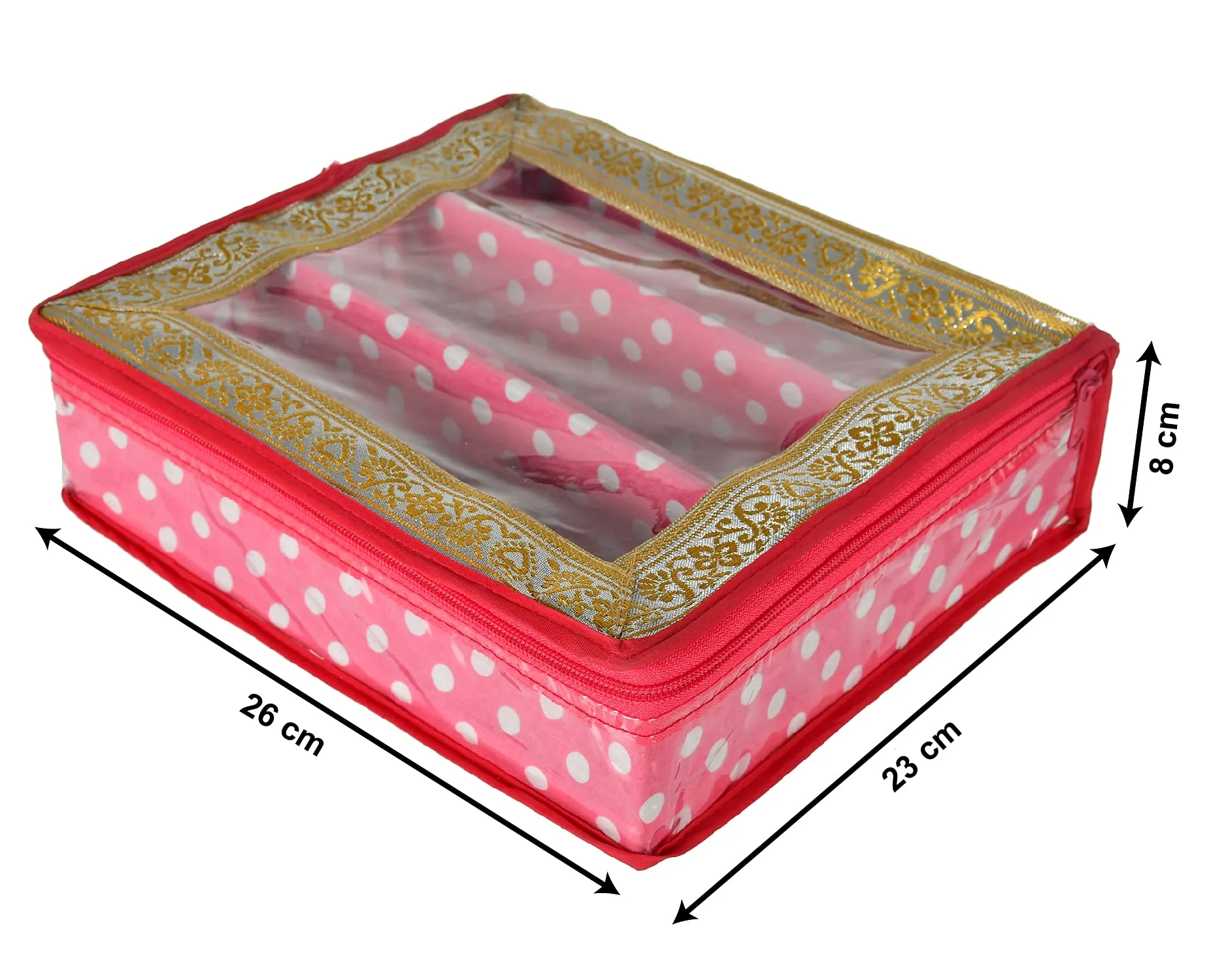 Heart Home Dot Printed Laminated 3 Rod Bangle Box/Organizer With Transparent Top (Pink)-HS43HEARTH25538