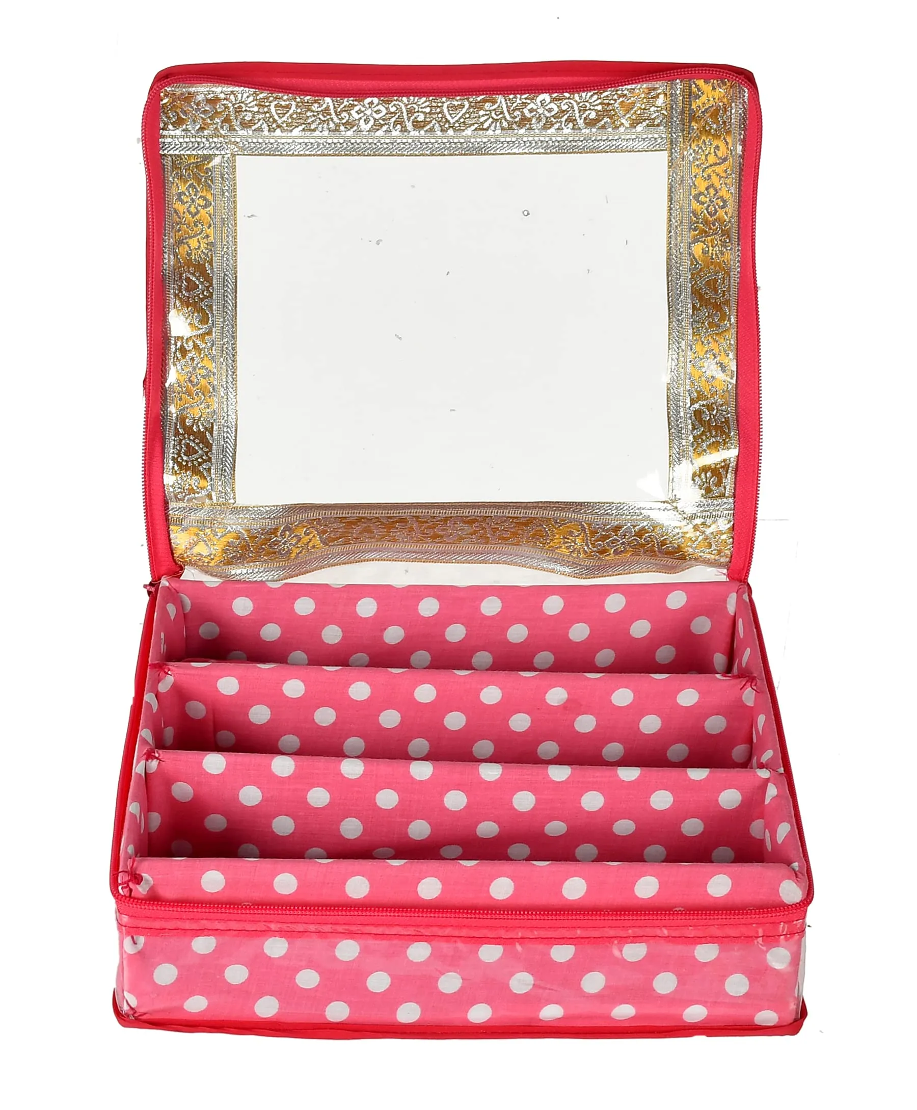 Heart Home Dot Printed Laminated 3 Rod Bangle Box/Organizer With Transparent Top (Pink)-HS43HEARTH25538