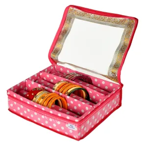 Heart Home Dot Printed Laminated 3 Rod Bangle Box/Organizer With Transparent Top (Pink)-HS43HEARTH25538