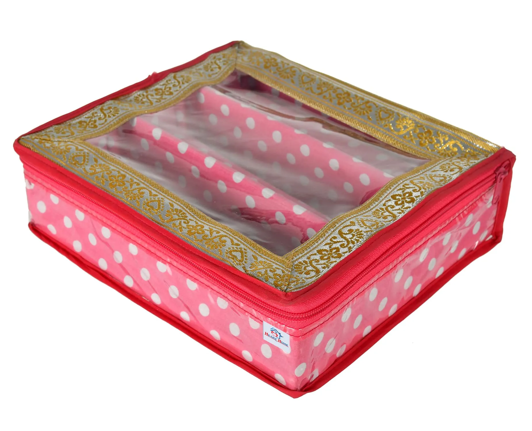 Heart Home Dot Printed Laminated 3 Rod Bangle Box/Organizer With Transparent Top (Pink)-HS43HEARTH25538