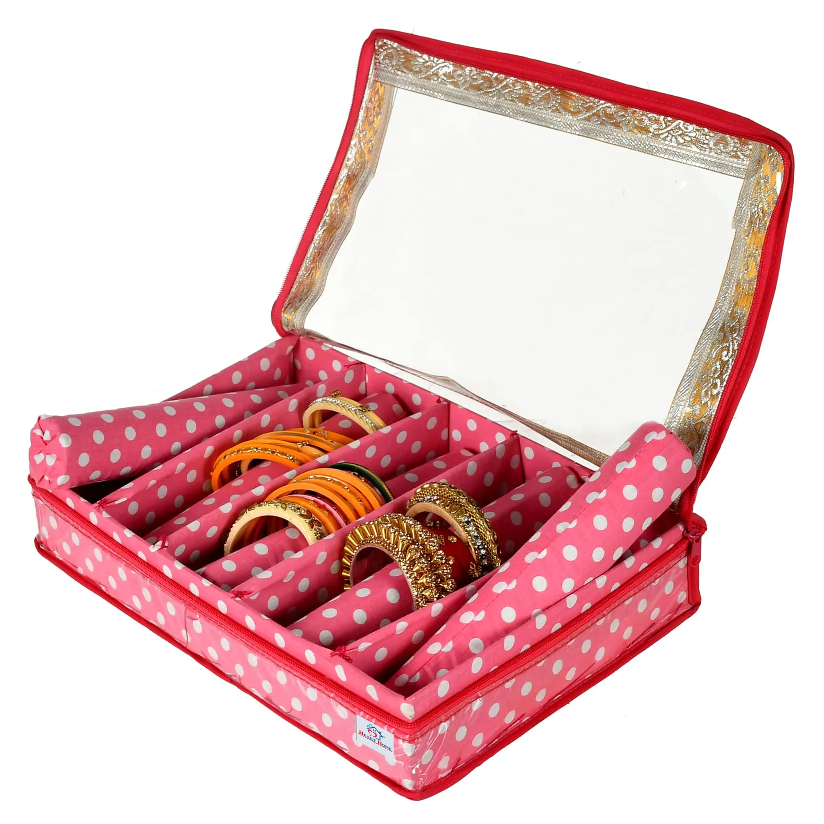 Heart Home Dot Printed Laminated 5 Rod Bangle, Chudi, Watches & Bracelet Box/Organizer With Transparent Top- Pack of 2 (Pink)-HS43HEARTH25547