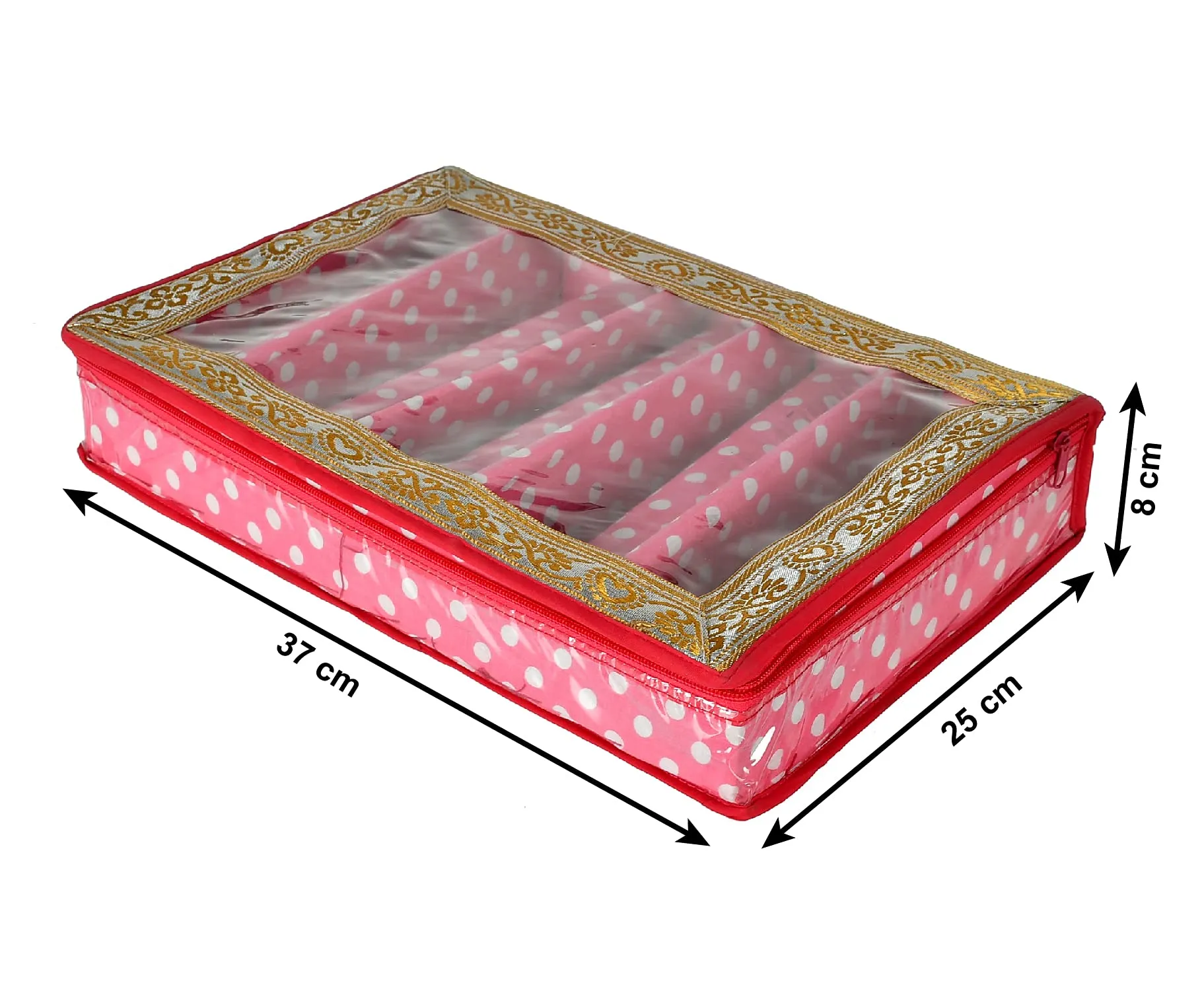 Heart Home Dot Printed Laminated 5 Rod Bangle, Chudi, Watches & Bracelet Box/Organizer With Transparent Top- Pack of 2 (Pink)-HS43HEARTH25547