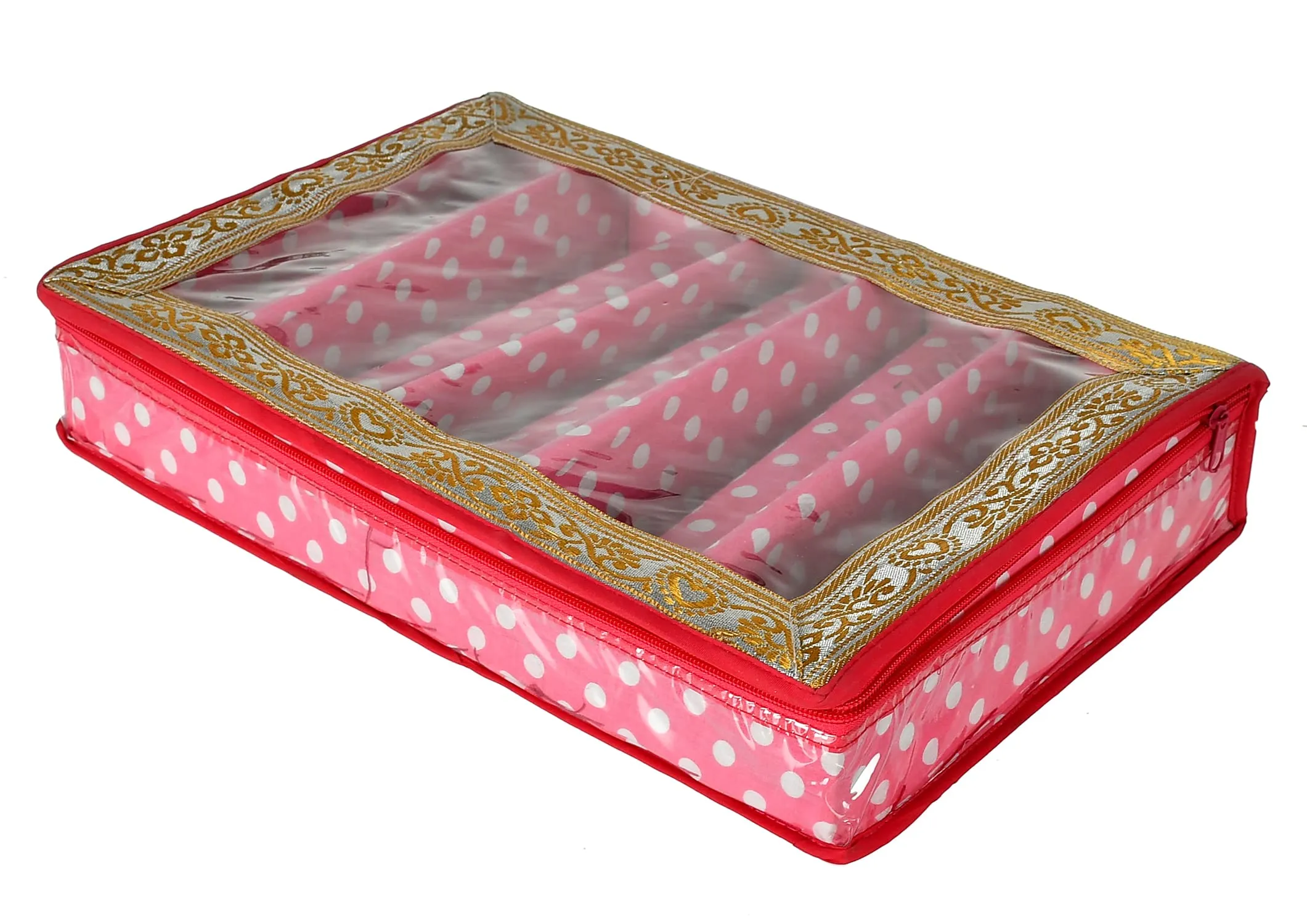 Heart Home Dot Printed Laminated 5 Rod Bangle, Chudi, Watches & Bracelet Box/Organizer With Transparent Top- Pack of 2 (Pink)-HS43HEARTH25547