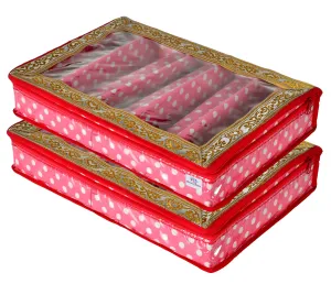 Heart Home Dot Printed Laminated 5 Rod Bangle, Chudi, Watches & Bracelet Box/Organizer With Transparent Top- Pack of 2 (Pink)-HS43HEARTH25547