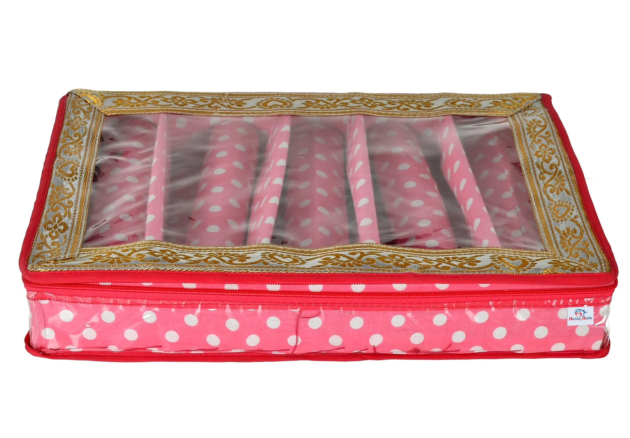 Heart Home Dot Printed Laminated 5 Rod Bangle, Chudi, Watches & Bracelet Box/Organizer With Transparent Top- Pack of 2 (Pink)-HS43HEARTH25547