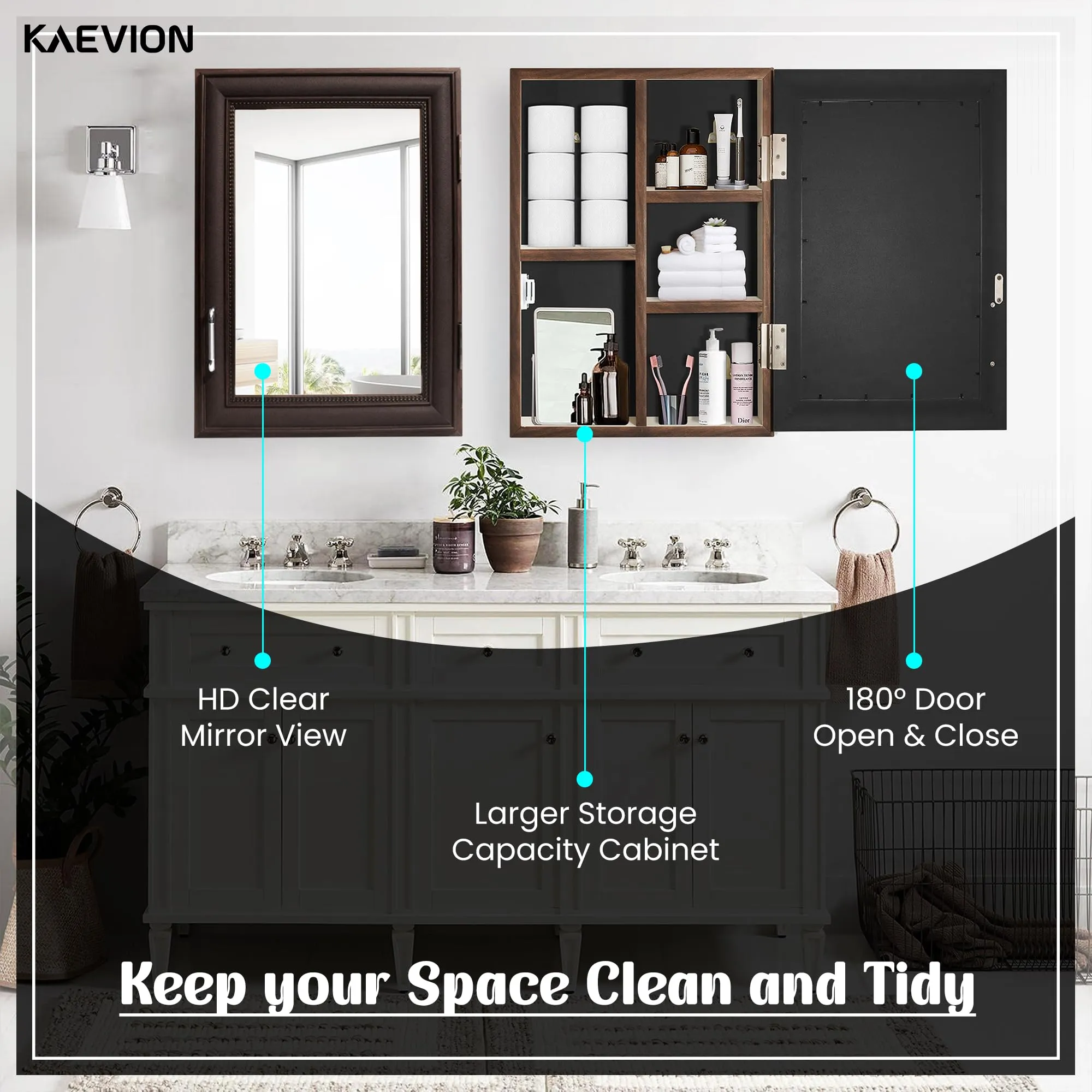kaevion Waterproof wardrobe Mirror with Inside 5 Shelf Storage | Multipurpose Uses Wall Hanging Mirror – (wenge color shade)