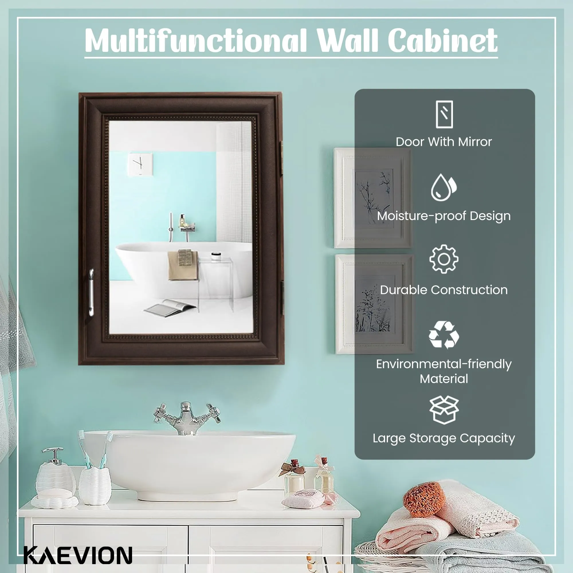 kaevion Waterproof wardrobe Mirror with Inside 5 Shelf Storage | Multipurpose Uses Wall Hanging Mirror – (wenge color shade)