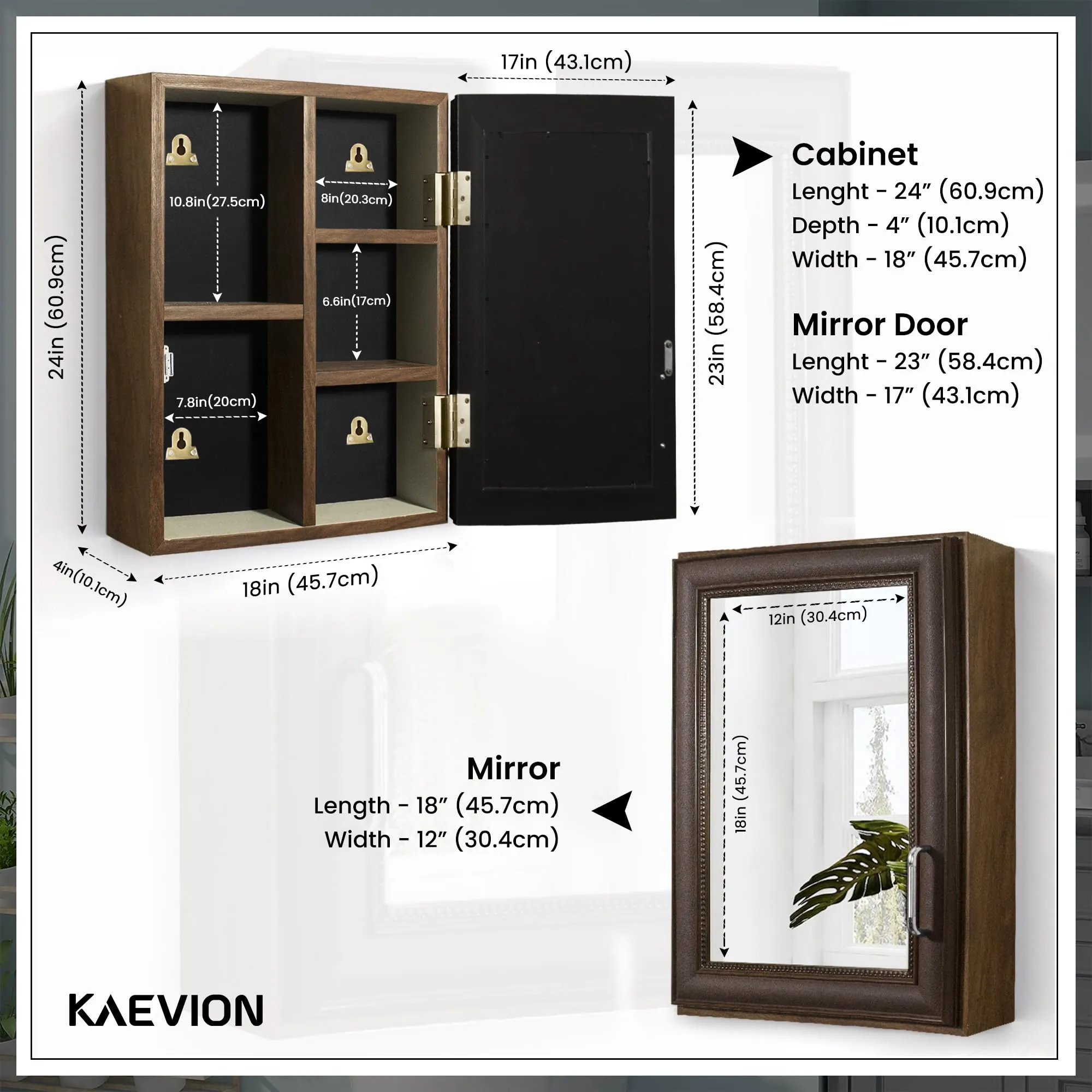 kaevion Waterproof wardrobe Mirror with Inside 5 Shelf Storage | Multipurpose Uses Wall Hanging Mirror – (wenge color shade)